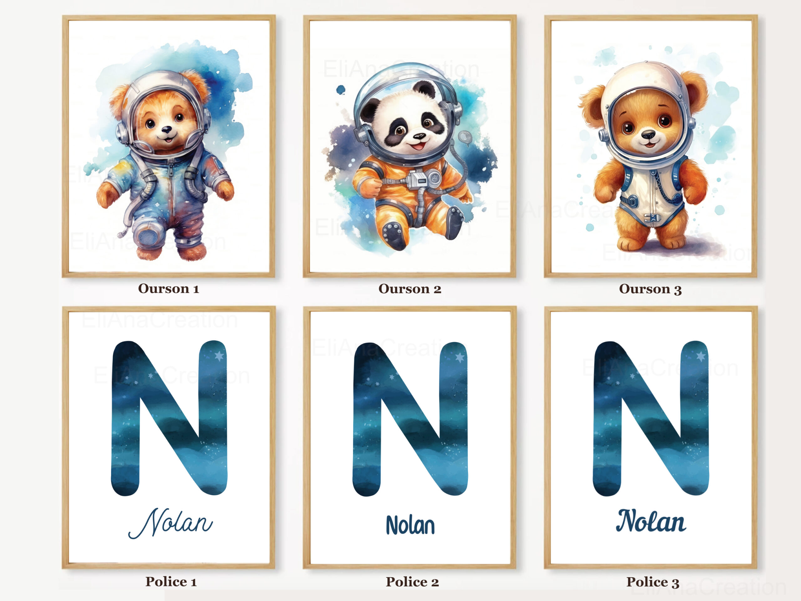 Affiches Prénom - Oursons astronautes