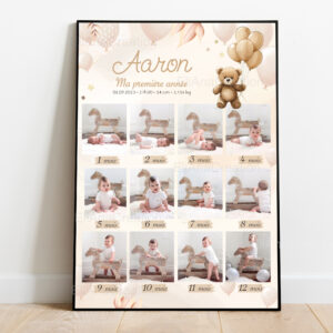 Affiche Personnalisée Ma Première Année - Thème Ourson beige