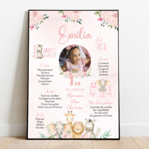 Affiche Anniversaire Jungle rose