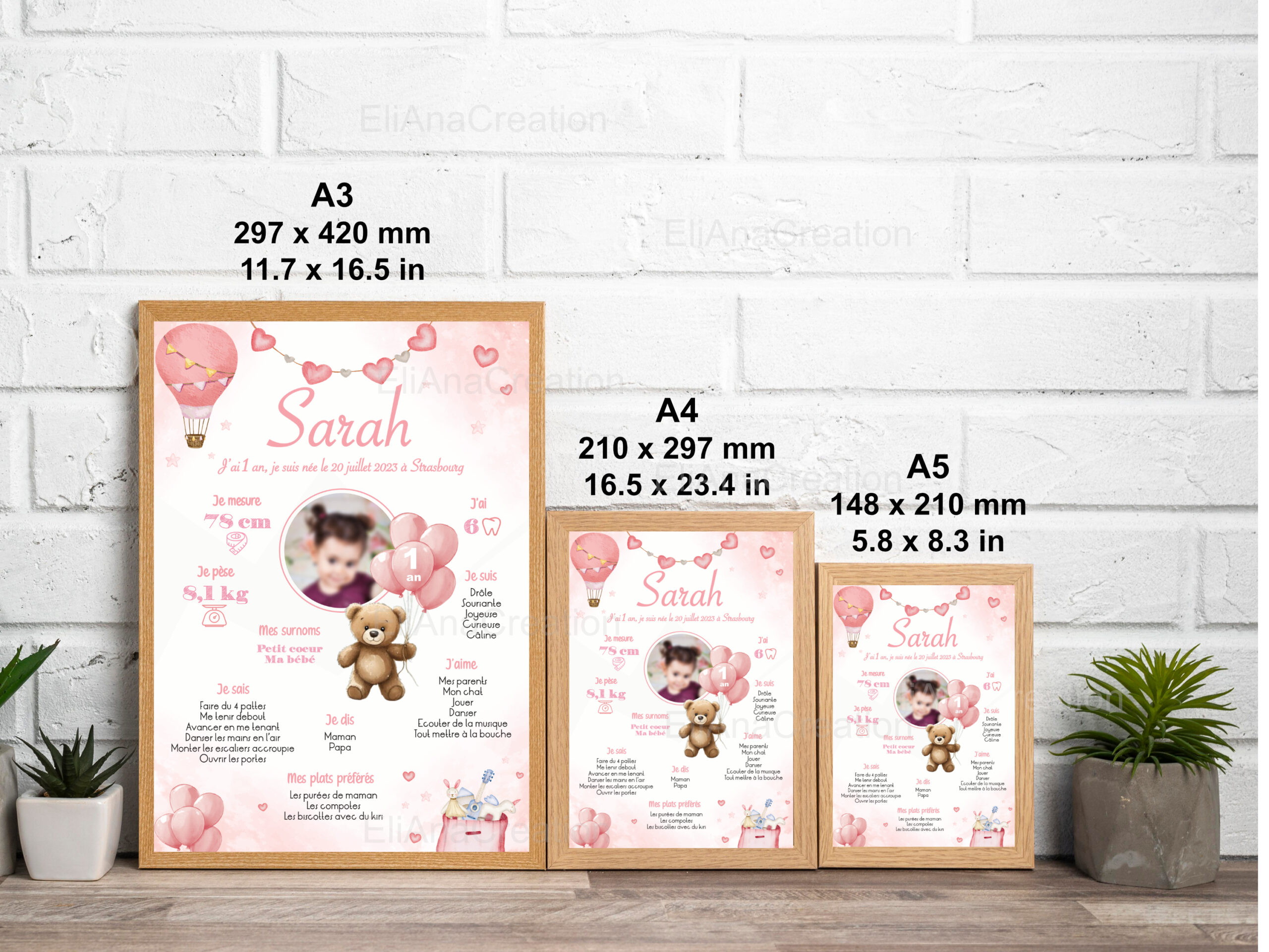 Affiche Anniversaire Ourson rose