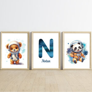 Affiches prénom personnalisées - Oursons astronautes