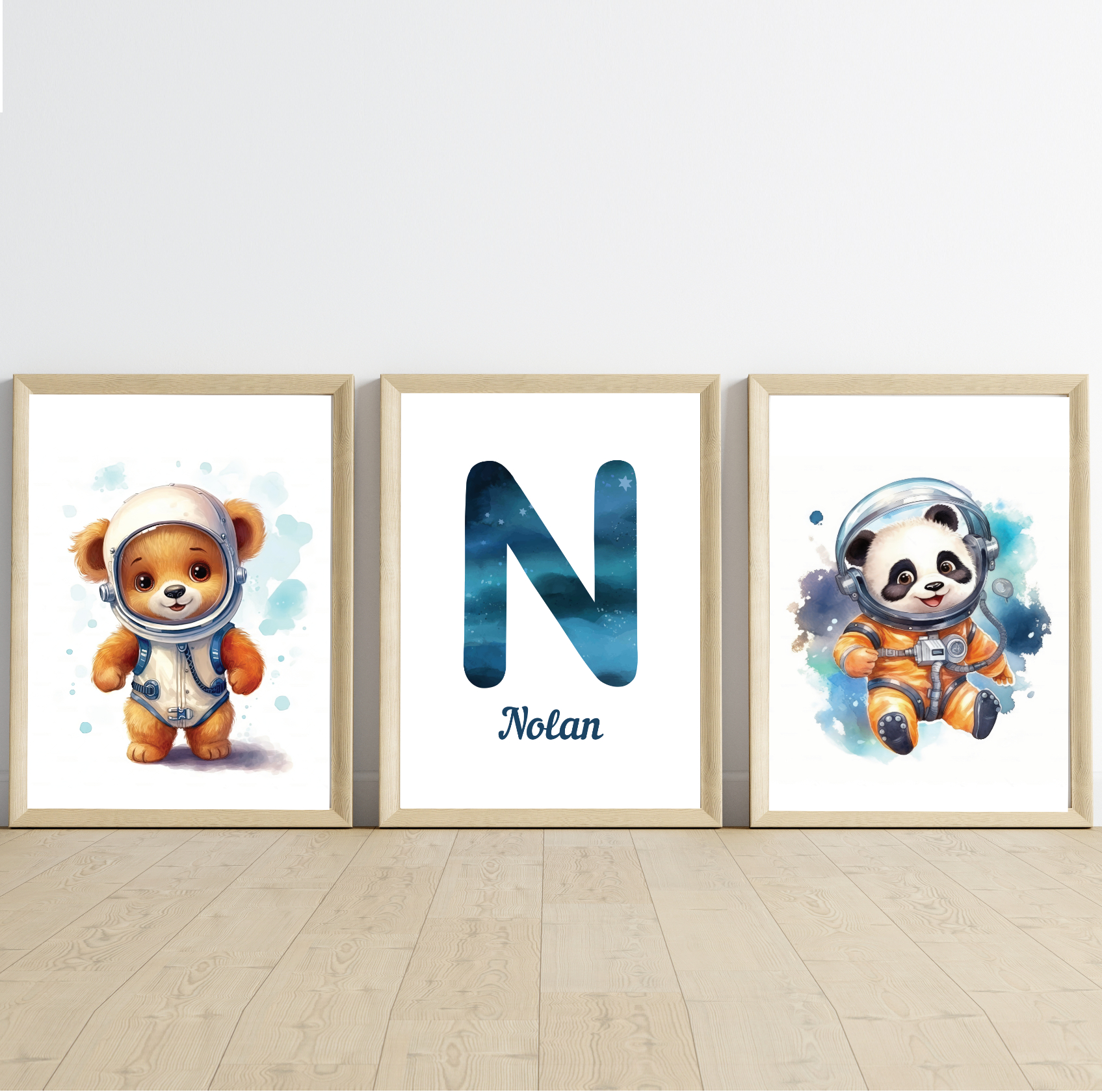 Affiches prénom personnalisées - Oursons astronautes
