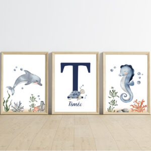 Affiches prénom personnalisées - Animaux marins