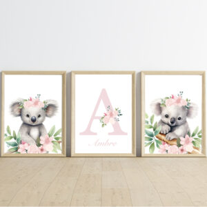 Affiches prénom personnalisées - Koalas