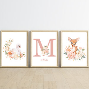 Affiches prénom personnalisées - Animaux en fleurs