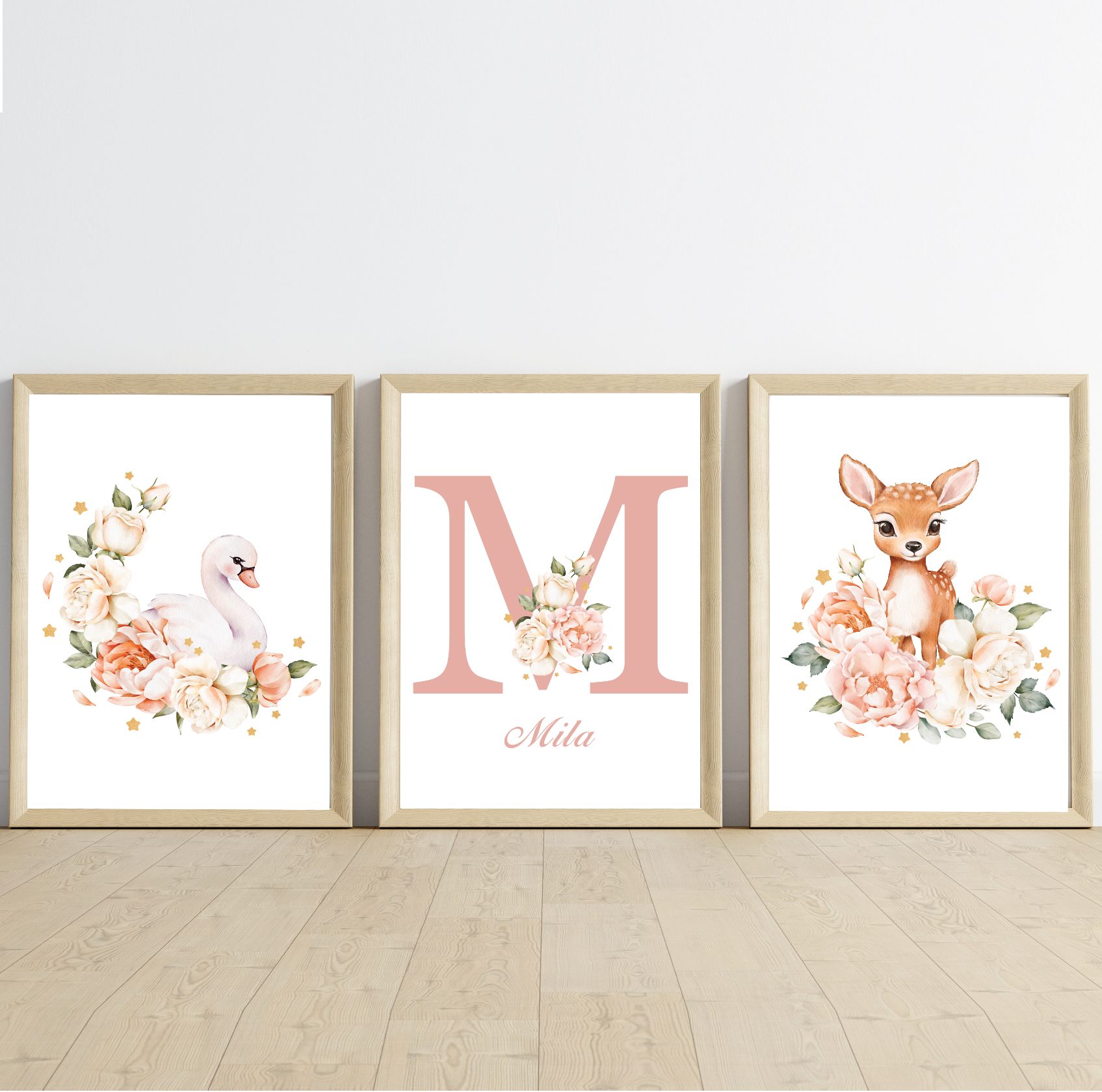 Affiches prénom personnalisées - Animaux en fleurs