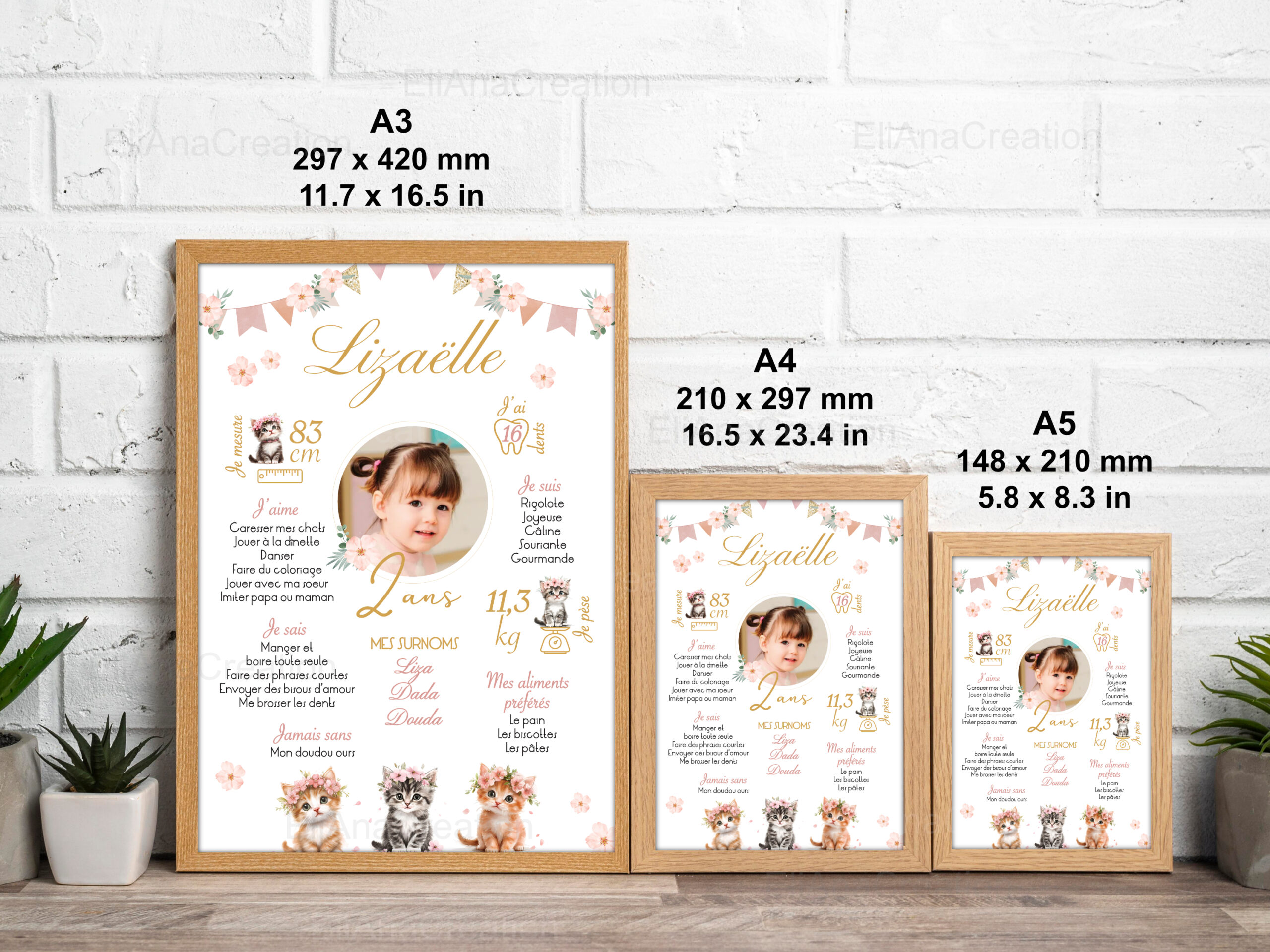 Affiche Anniversaire - Thème Chats & Fleurs