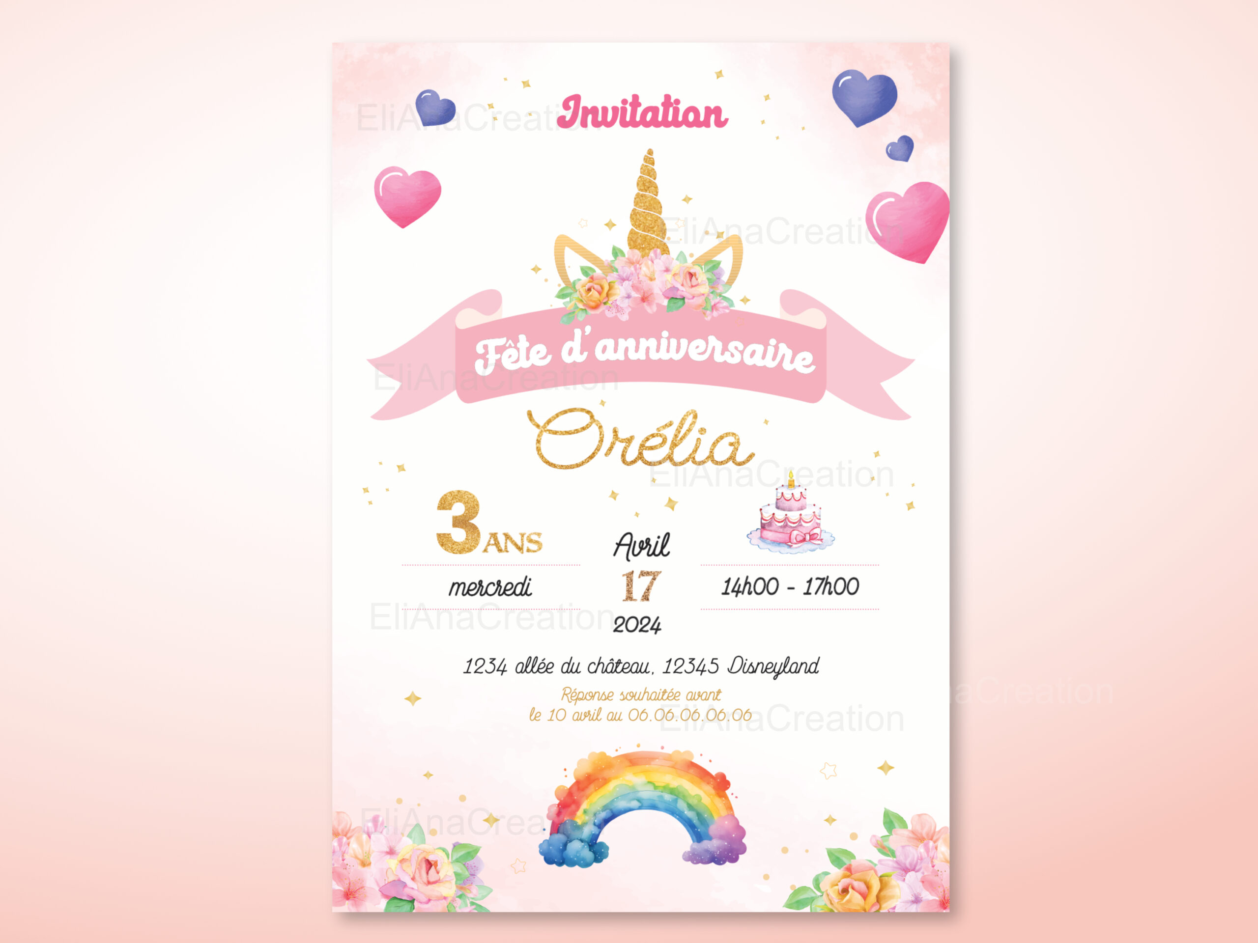 Invitation - Thème Licorne