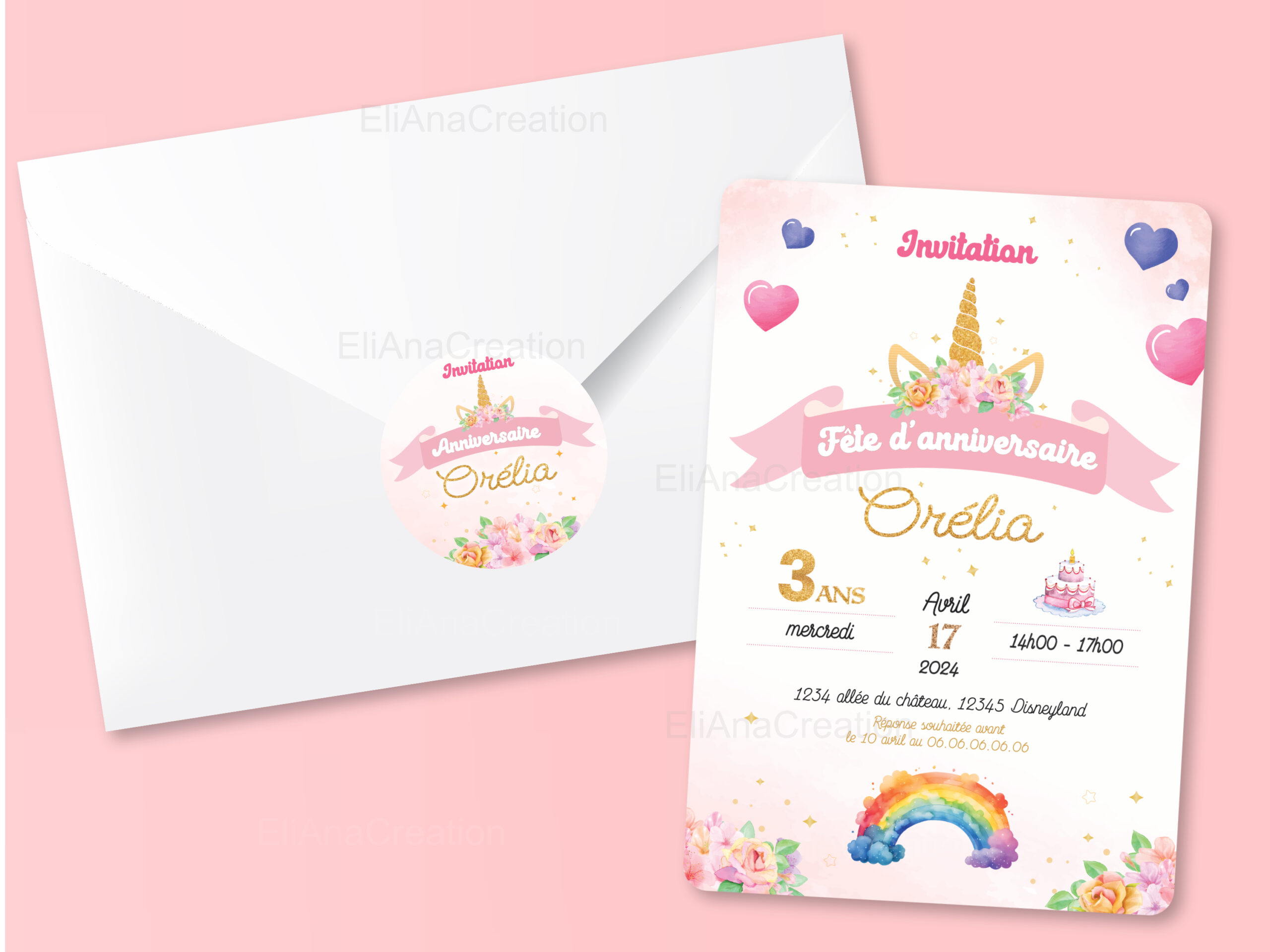 Invitation - Thème Licorne