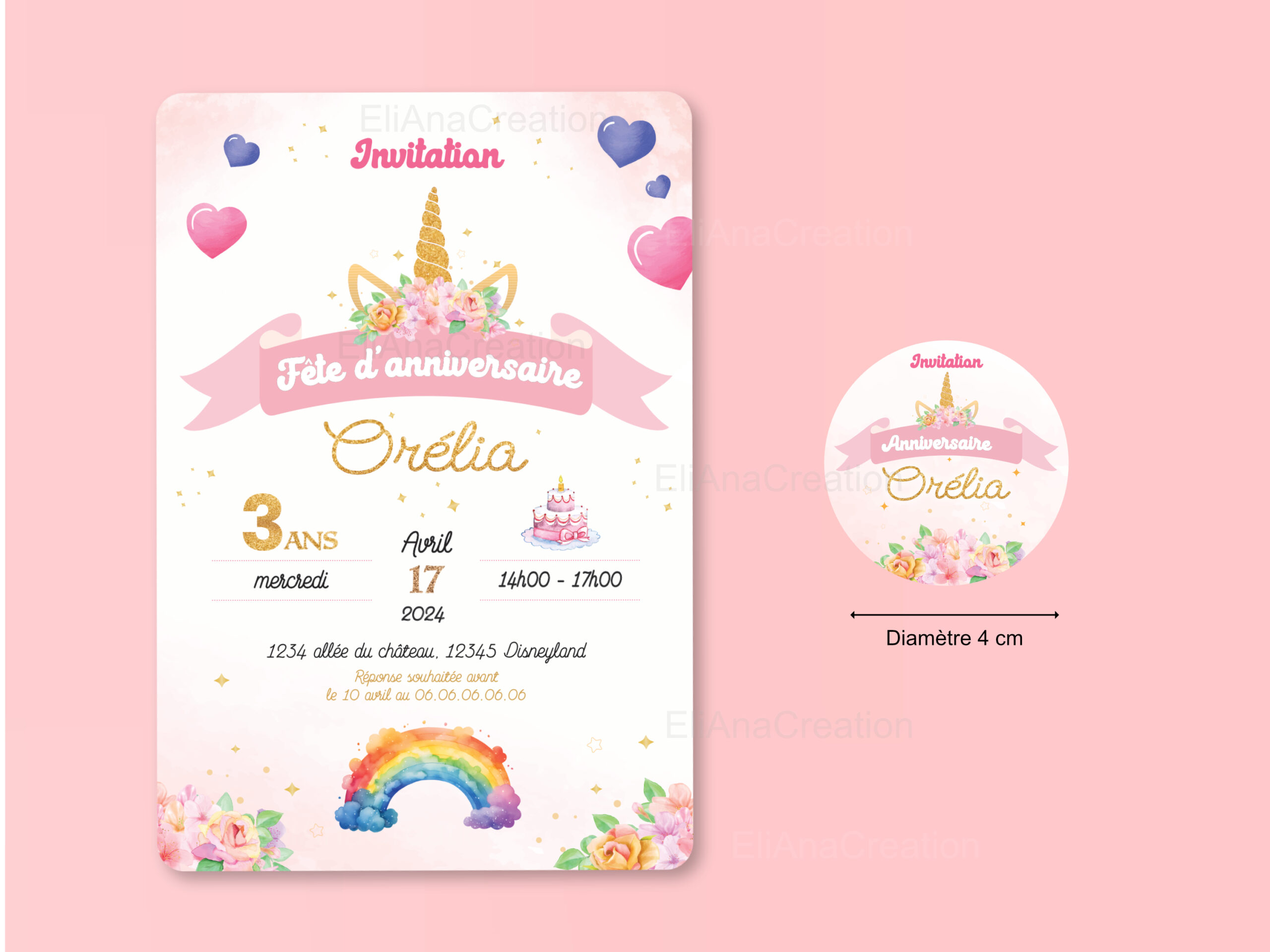 Invitation - Thème Licorne