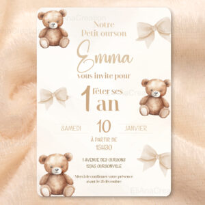 Invitation - Thème Ourson