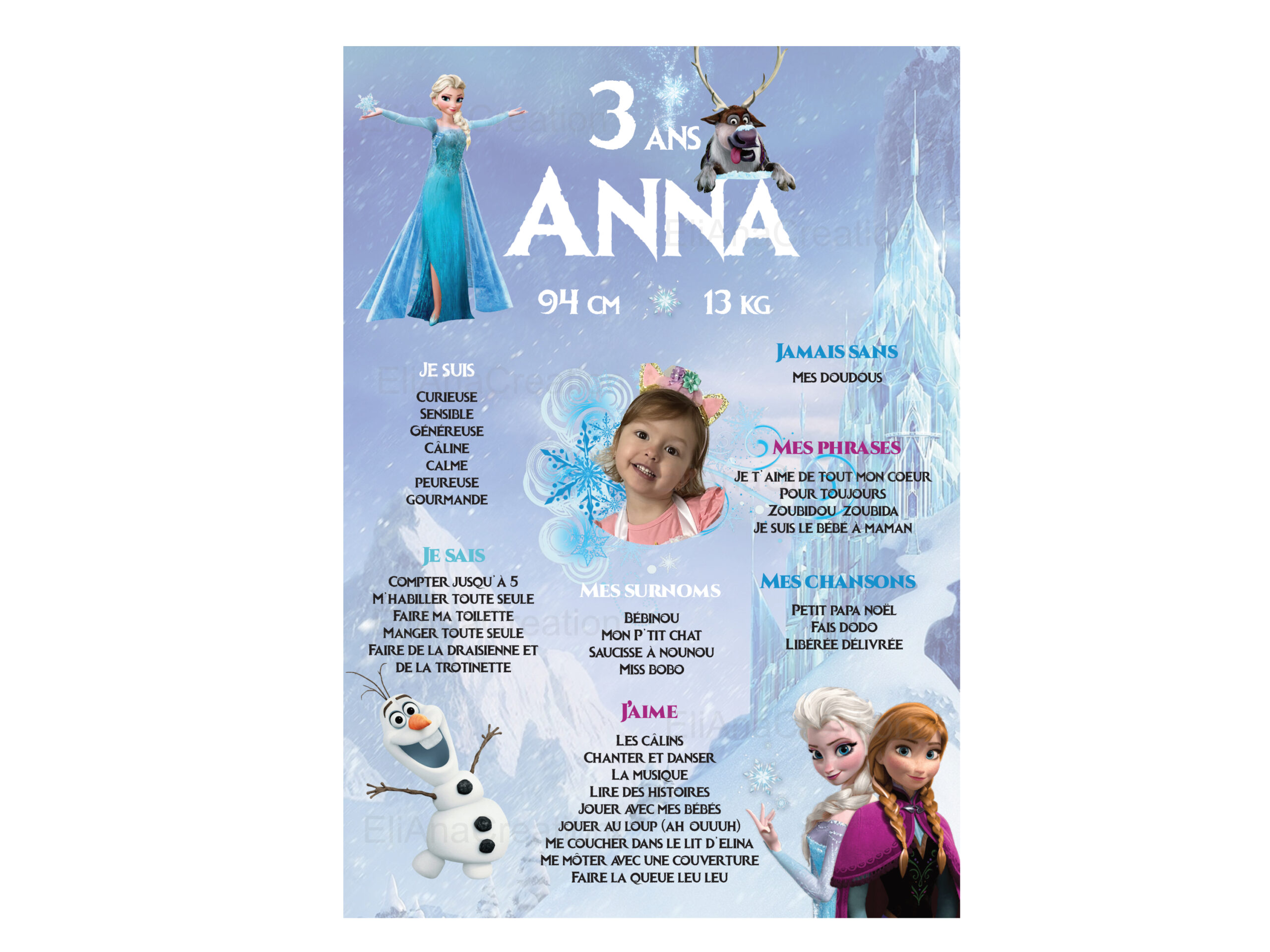 Affiche anniversaire - Thème Reine des Neiges