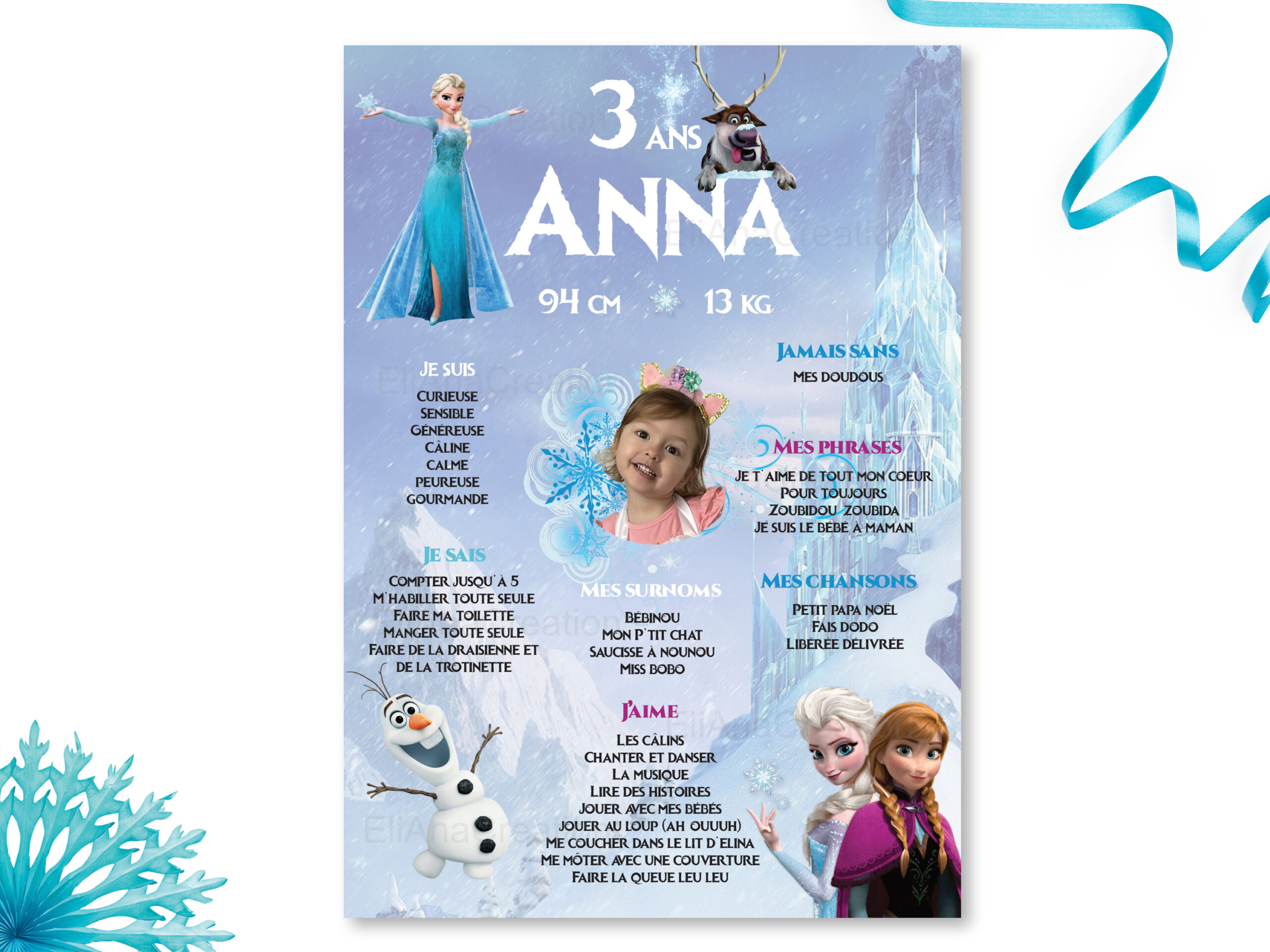 Affiche anniversaire - Thème Reine des Neiges