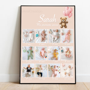 Affiche Ma Première Année - Thème ourson rose