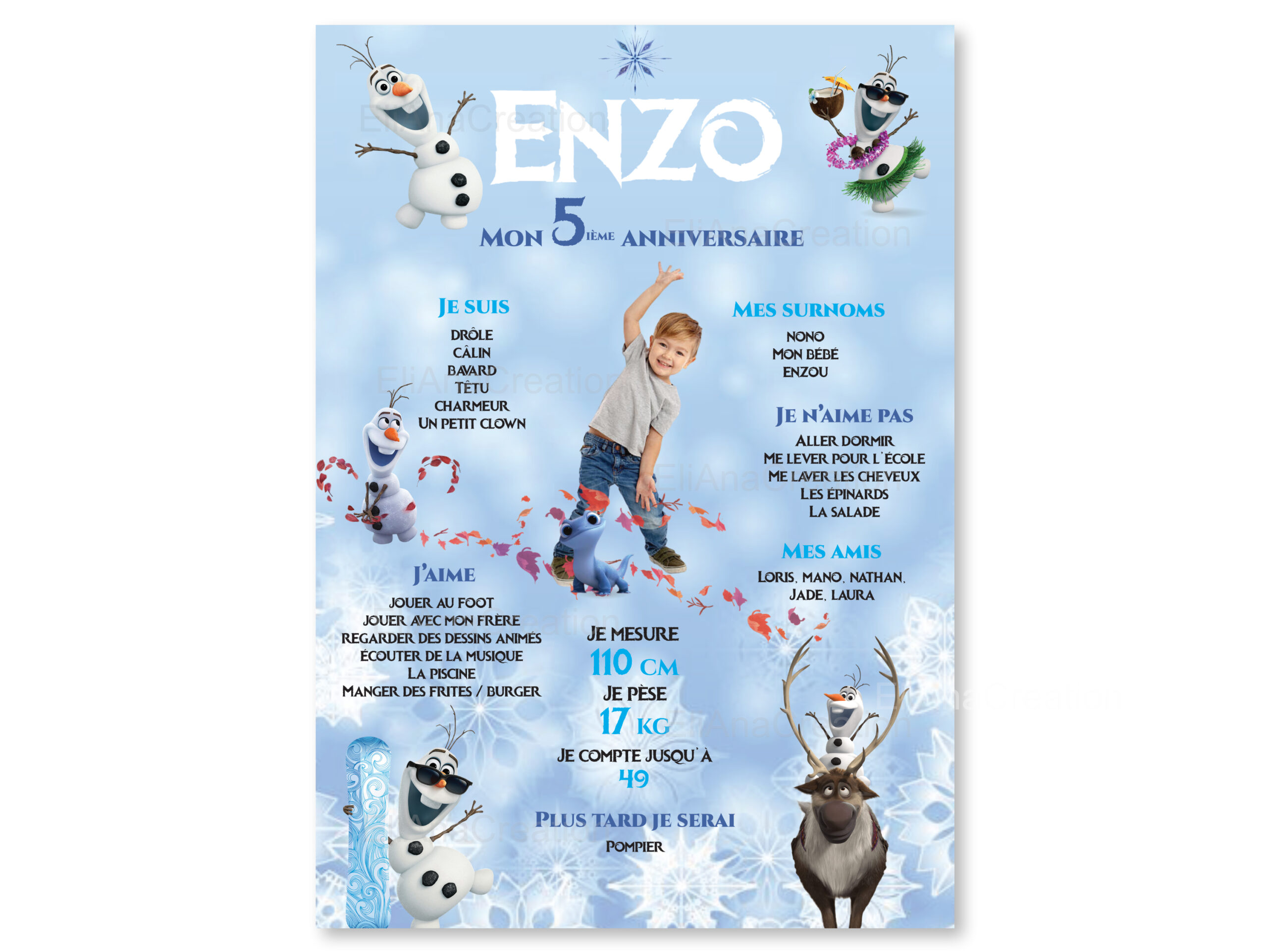 Affiche anniversaire - Thème Reine des Neiges - Olaf