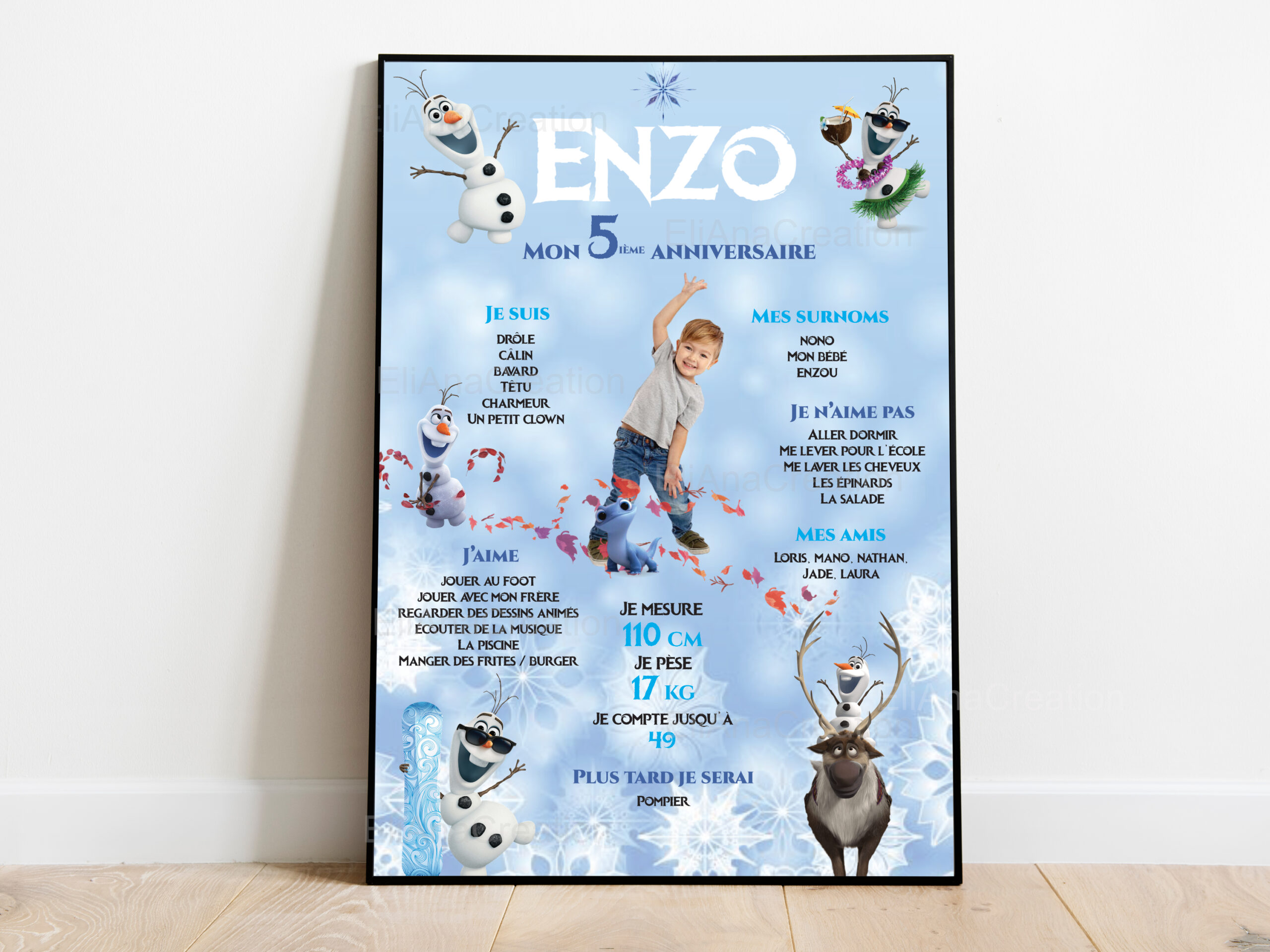 Affiche anniversaire - Thème Reine des Neiges - Olaf