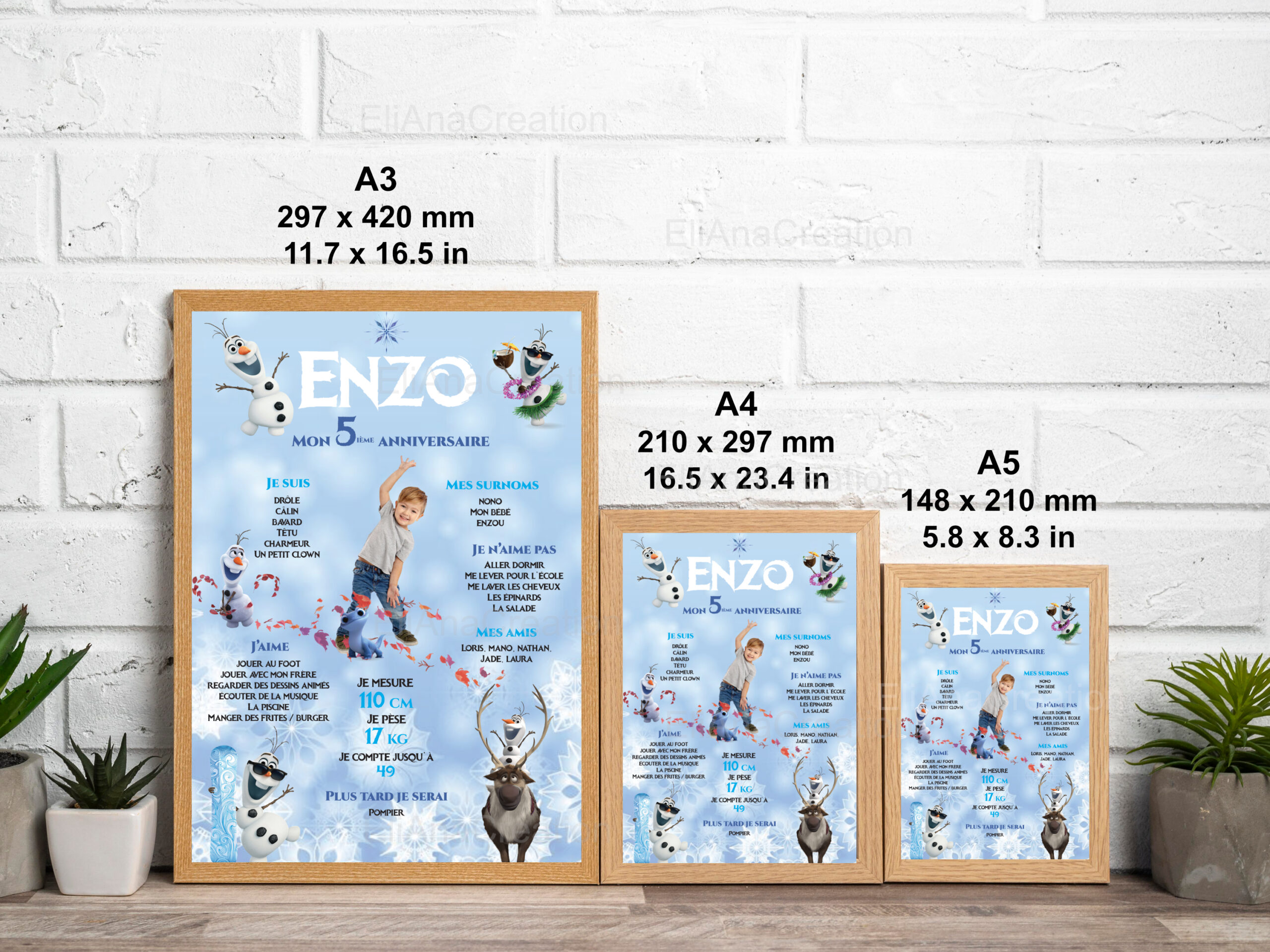 Affiche anniversaire - Thème Reine des Neiges - Olaf