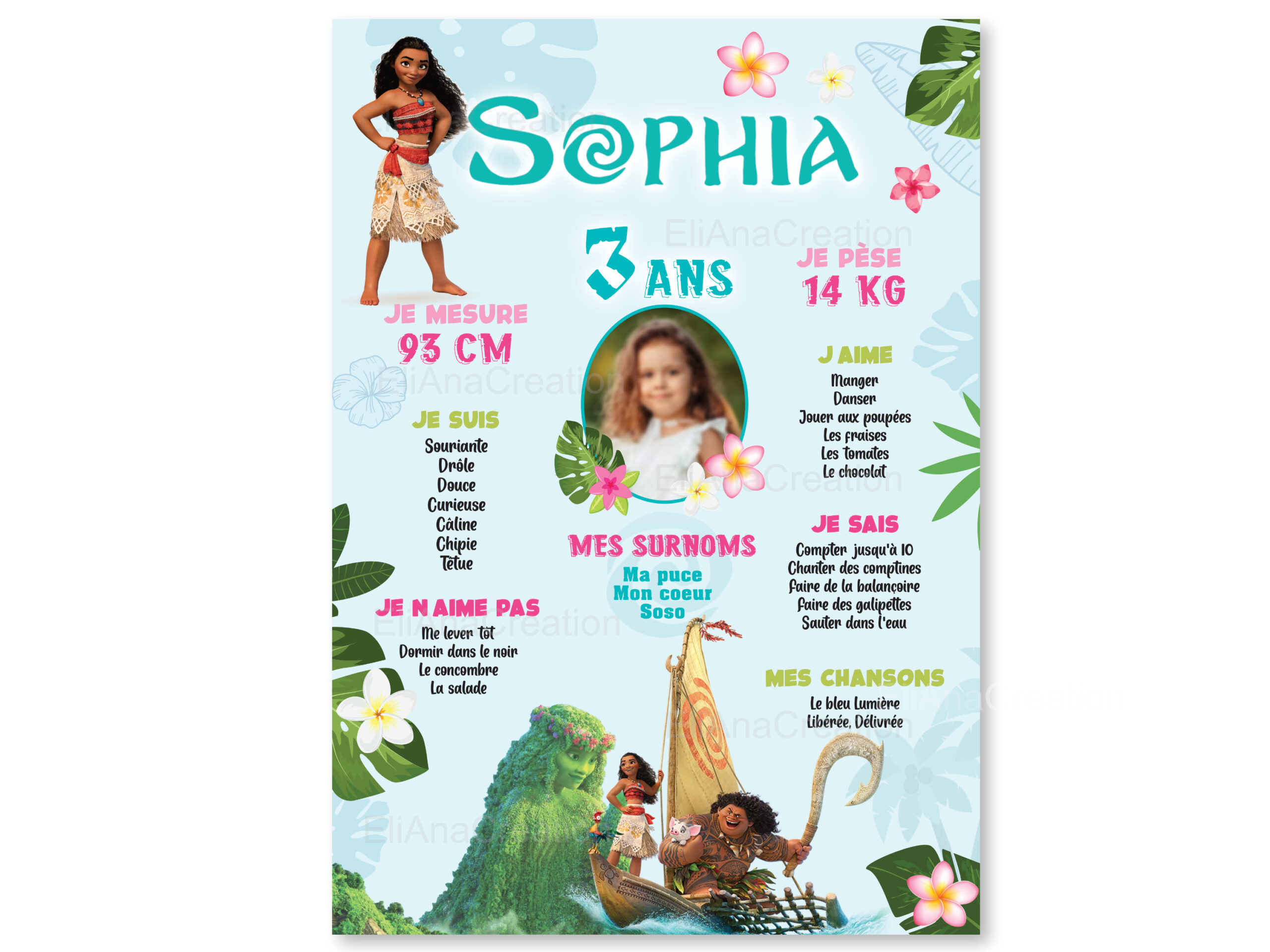 Affiche anniversaire - Thème Vaiana