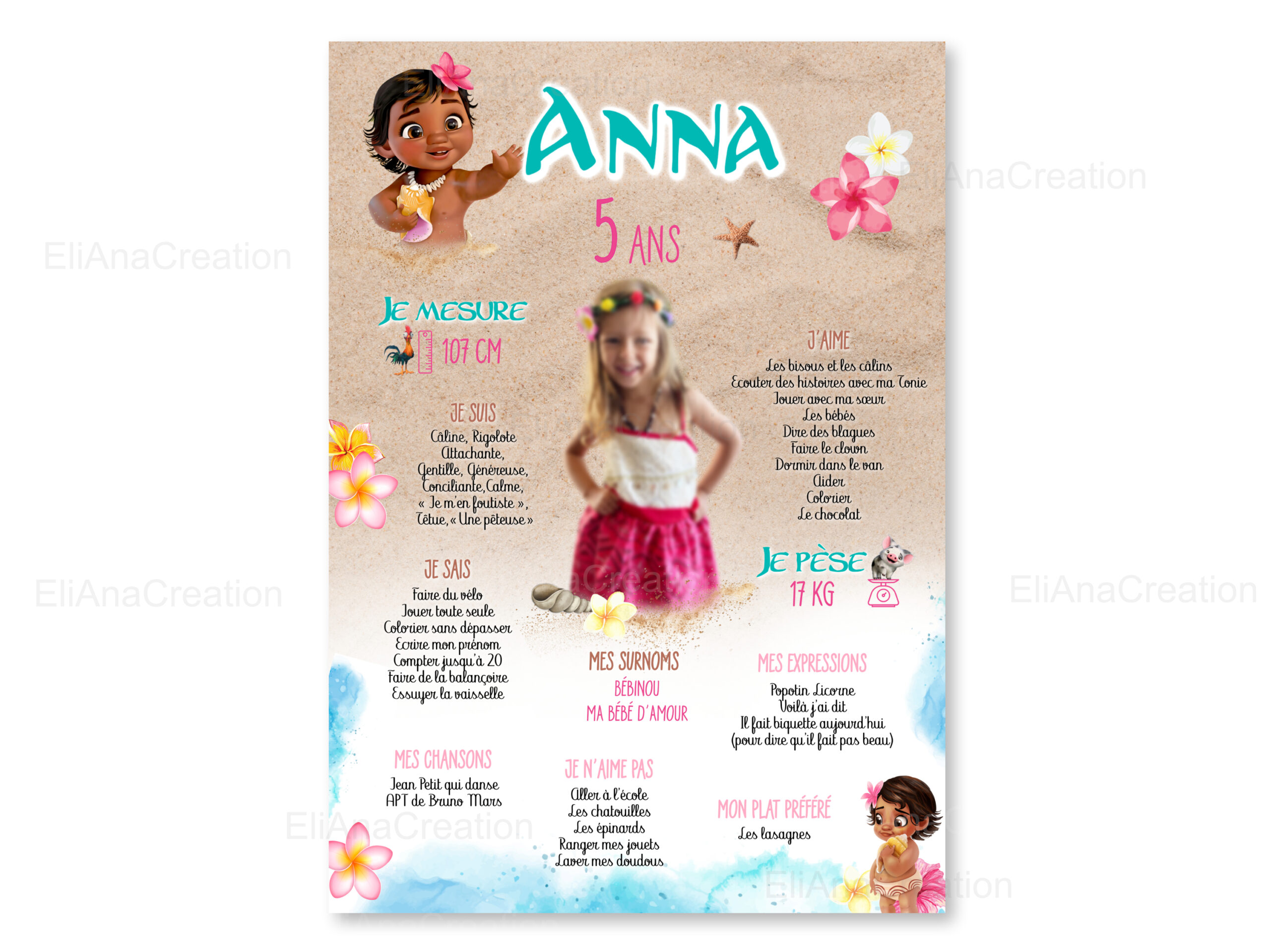 Affiche anniversaire - Thème Vaiana bébé