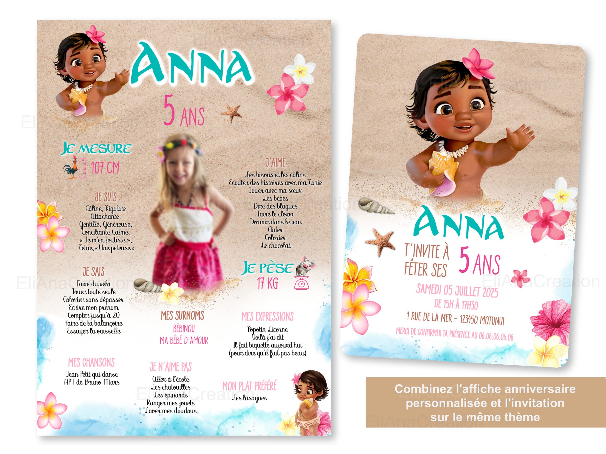 Affiche anniversaire - Thème Vaiana bébé
