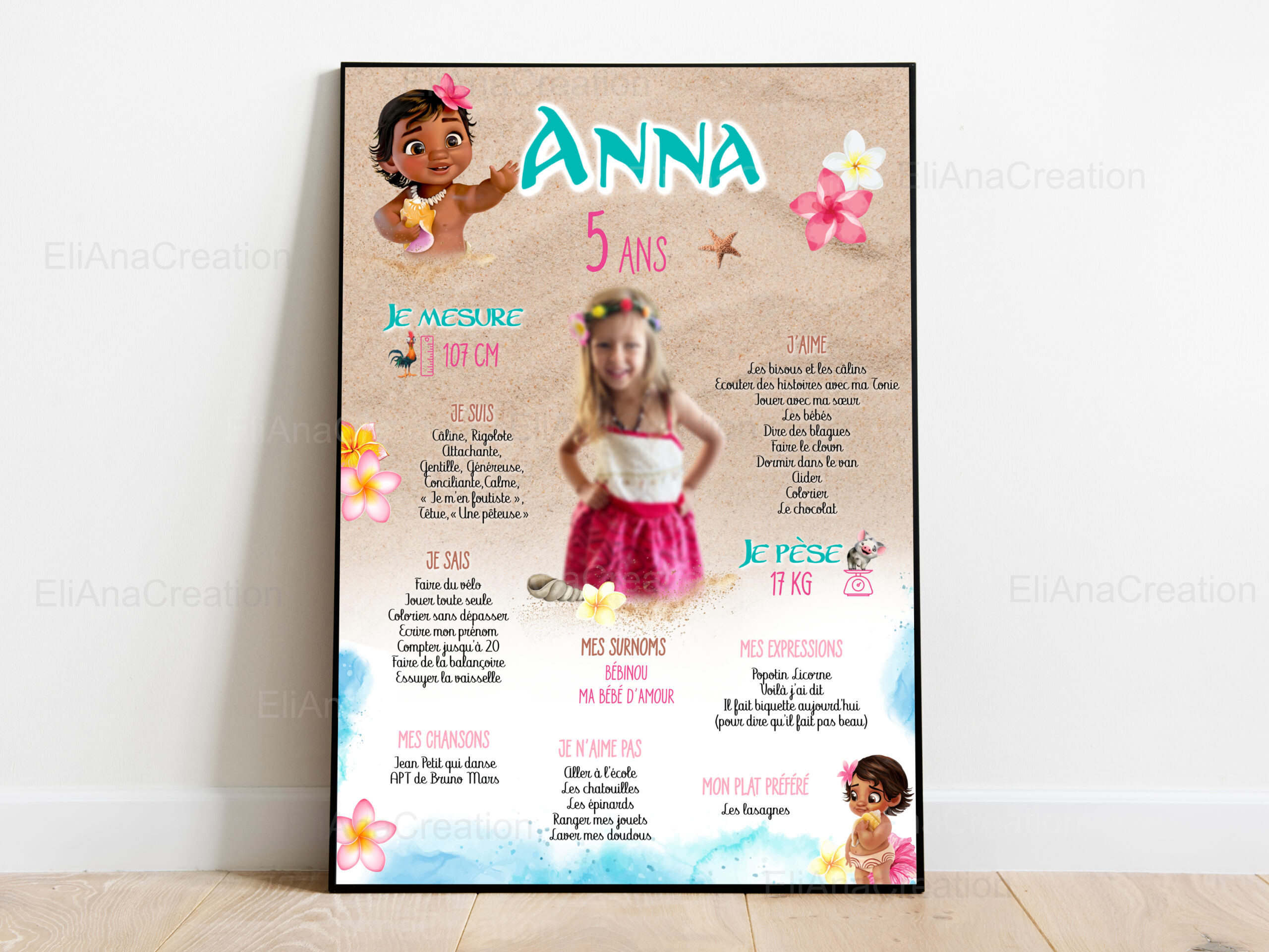Affiche anniversaire - Thème Vaiana bébé