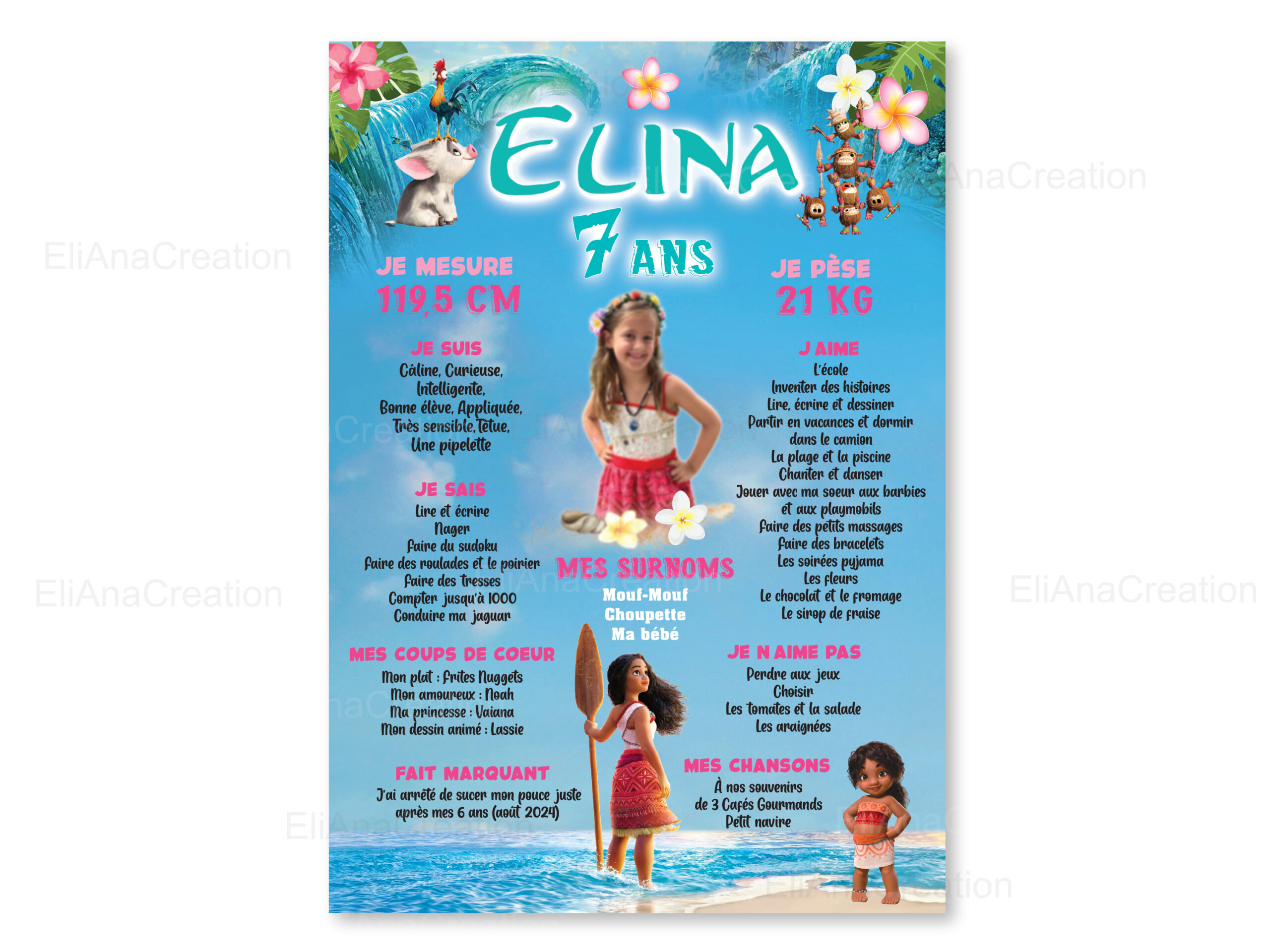 Affiche anniversaire - Thème Vaiana 2