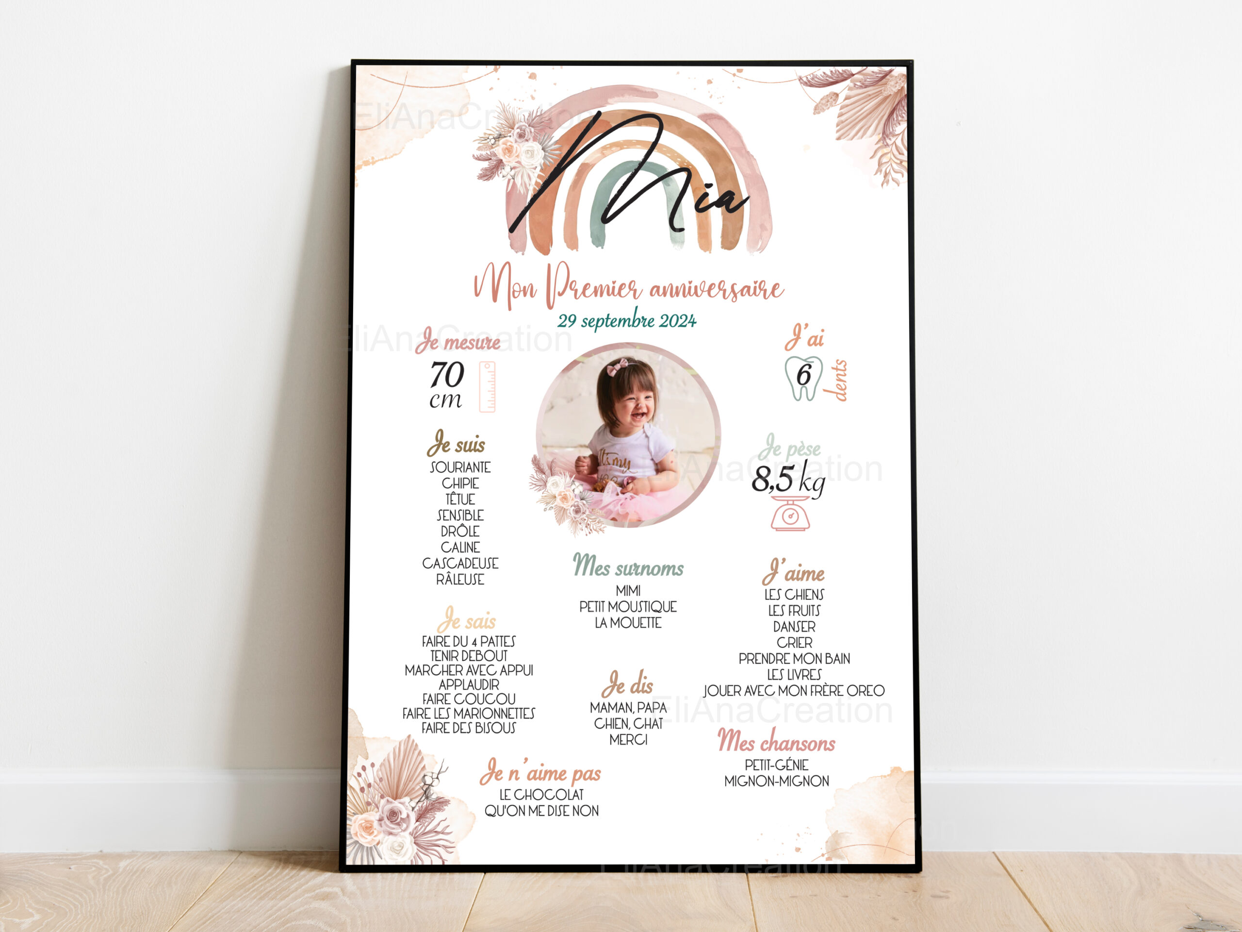 Affiche Anniversaire - Thème Arc-en-Ciel & Fleurs