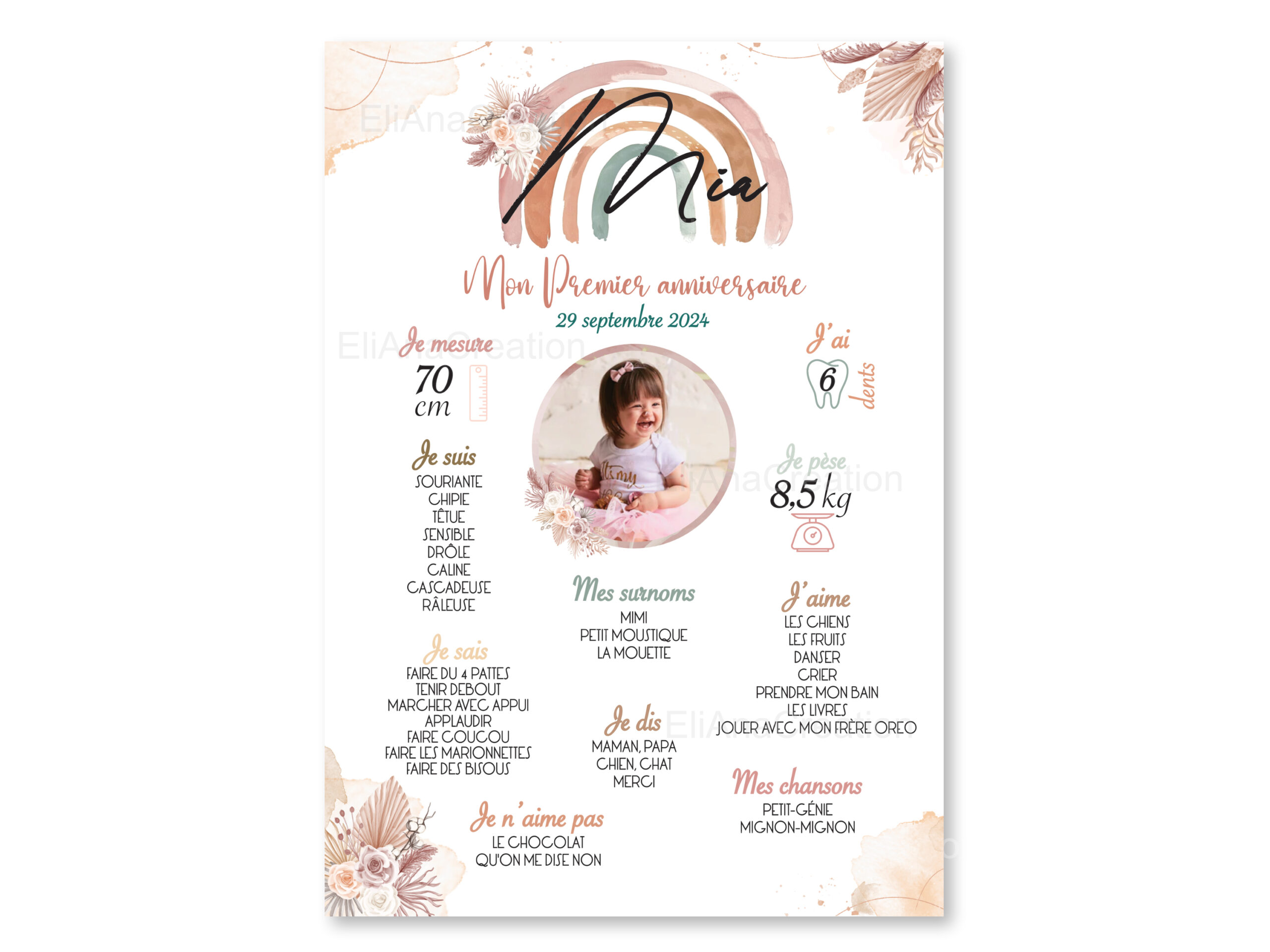 Affiche Anniversaire - Thème Arc-en-Ciel & Fleurs