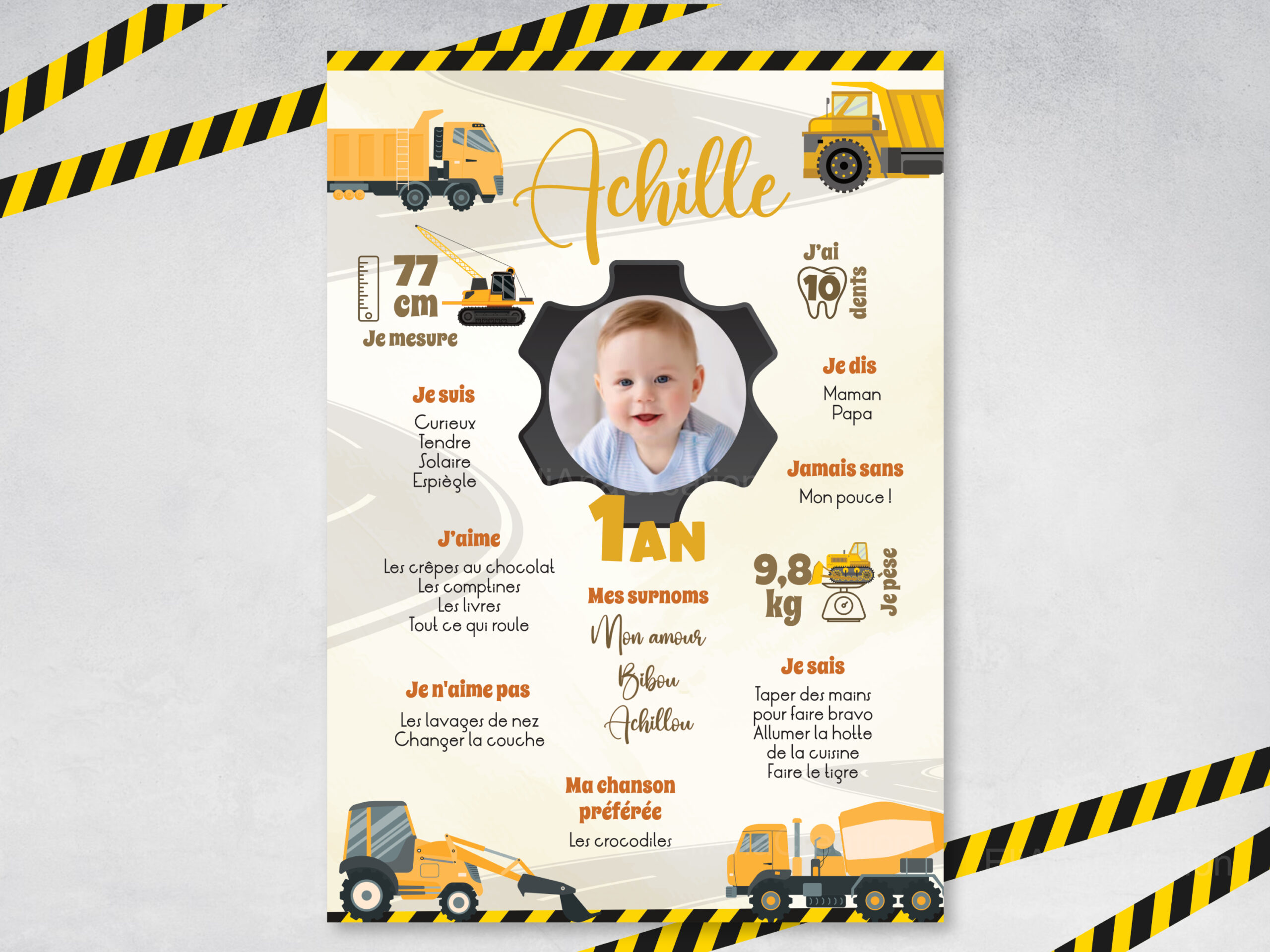 Affiche anniversaire - Thème Chantier & Camions