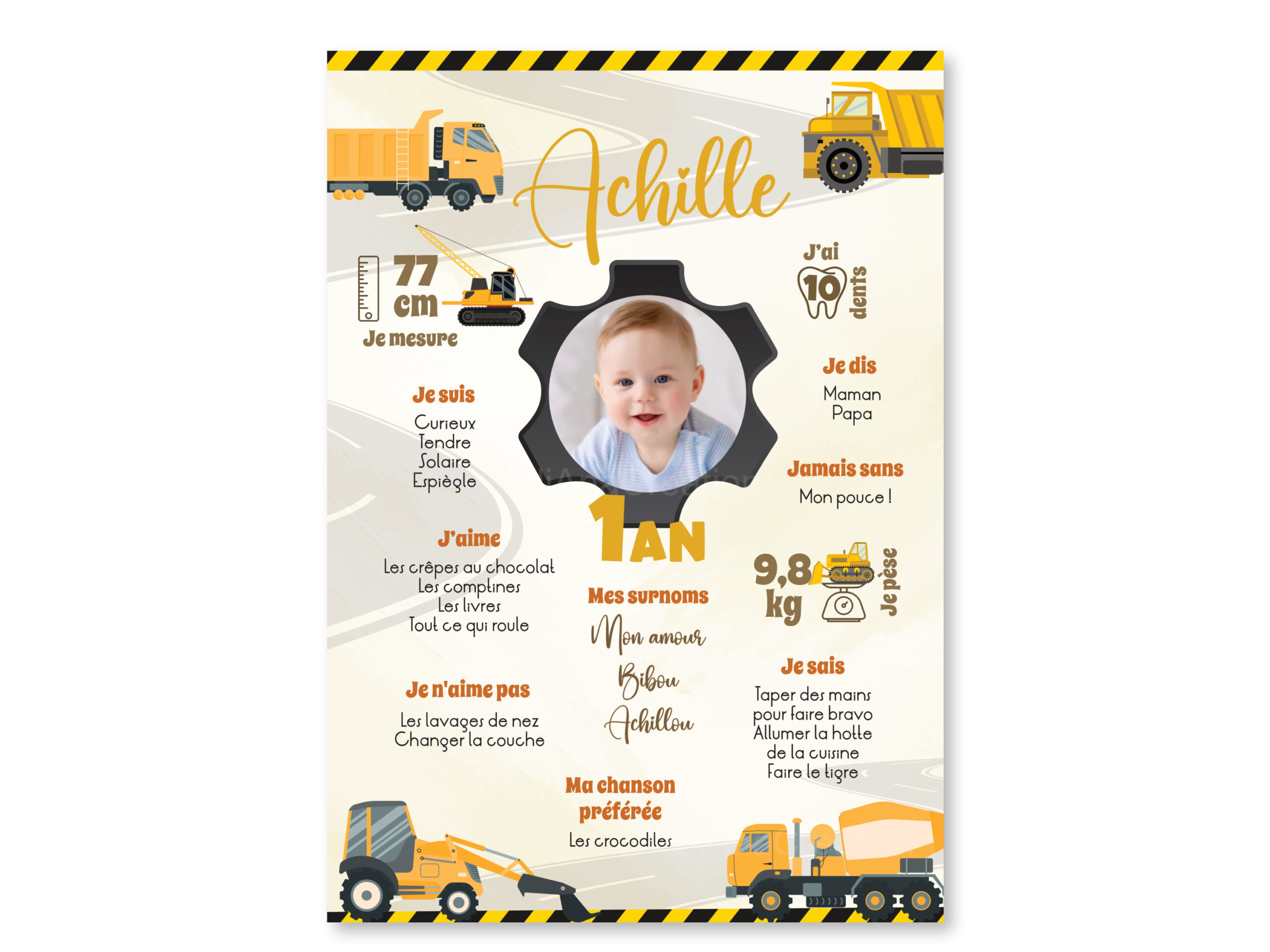 Affiche anniversaire - Thème Chantier & Camions