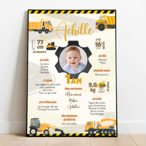 Affiche anniversaire - Thème Chantier & Camions