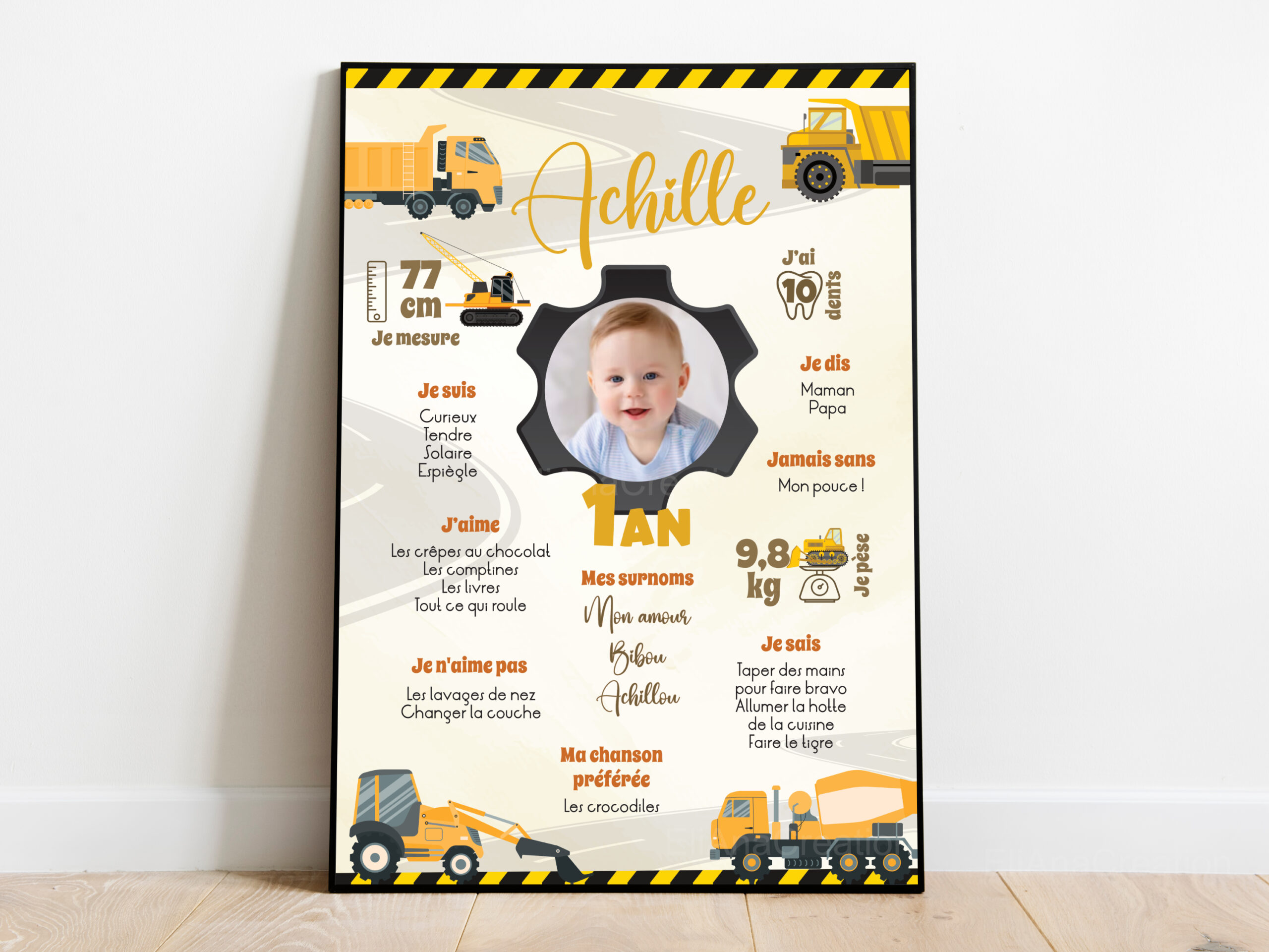Affiche anniversaire - Thème Chantier & Camions