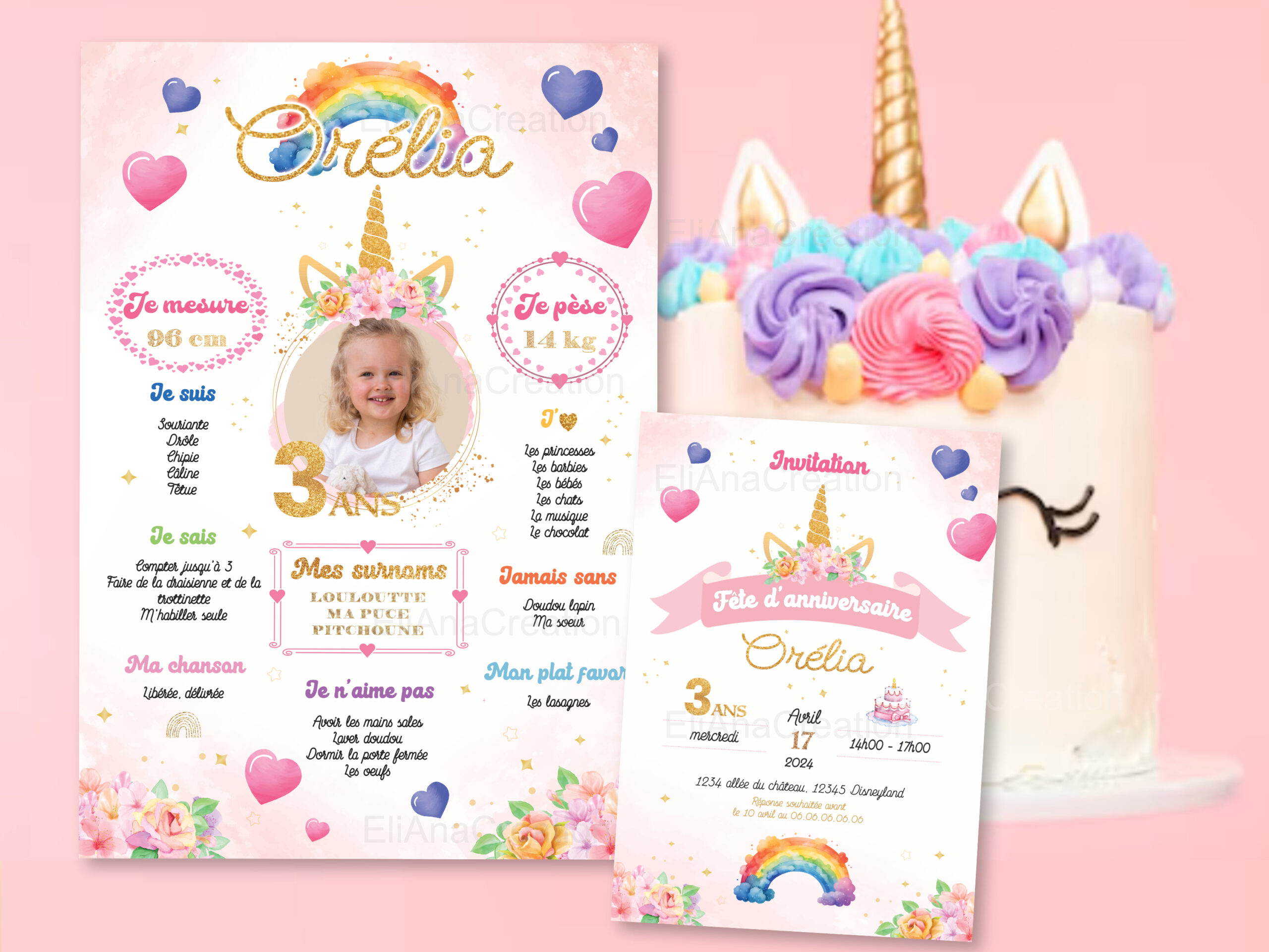 Invitation - Thème Licorne