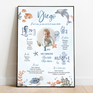 Affiche anniversaire - Thème Animaux Marins