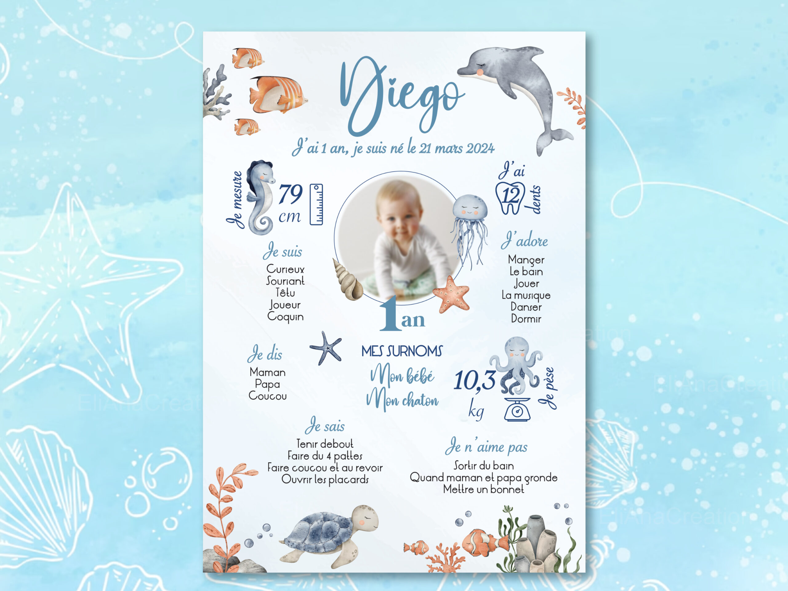 Affiche anniversaire - Thème Animaux Marins