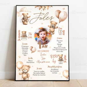 Affiche Anniversaire - Thème Ourson marron & terracotta