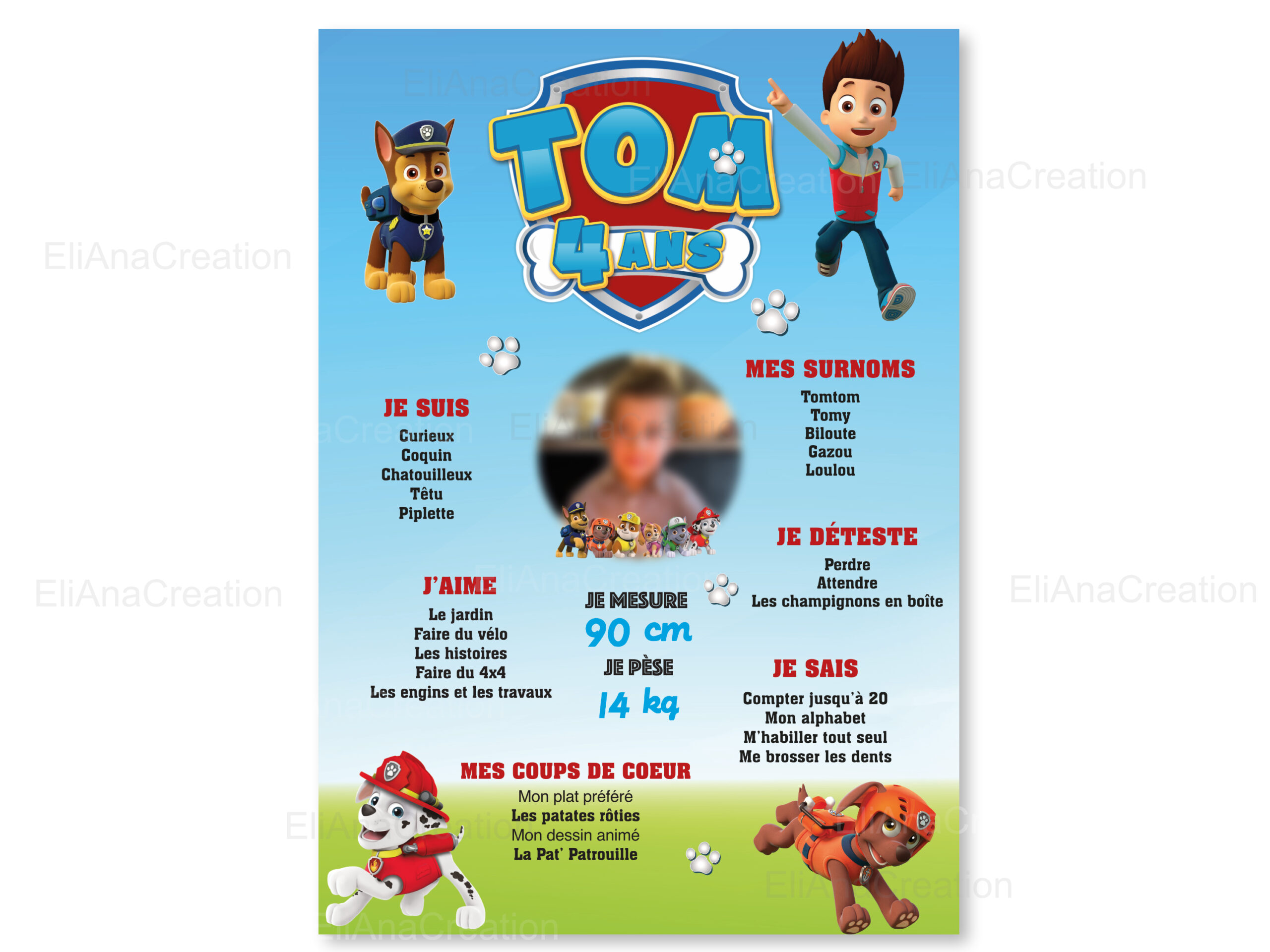 Affiche anniversaire - Thème Pat Patrouille