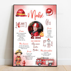 Affiche anniversaire - Thème Pompier