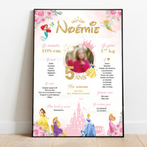 Affiche Anniversaire - Thème Princesses Disney