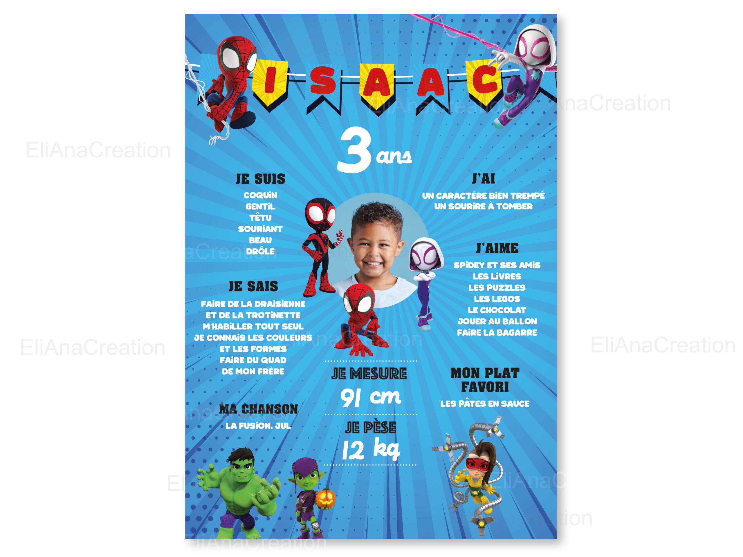 Affiche anniversaire - Thème Spidey et ses amis