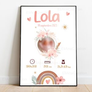 Affiche naissance - Thème Arc-en-Ciel Bohème