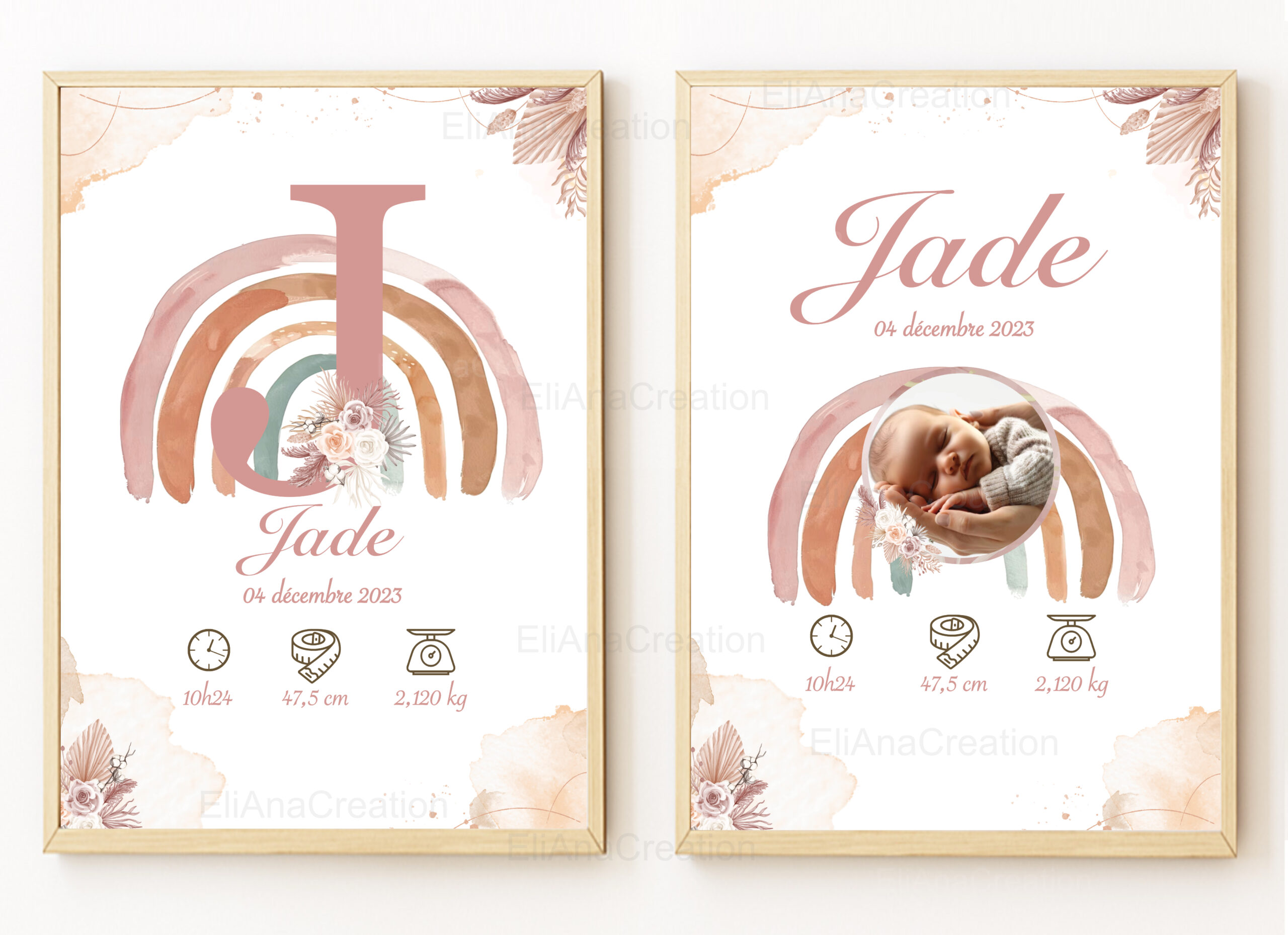 Affiche naissance - Thème Arc-en-Ciel & Fleurs