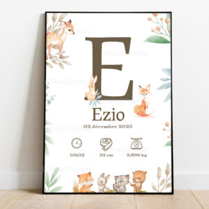 Affiche naissance - Thème Animaux de la Forêt