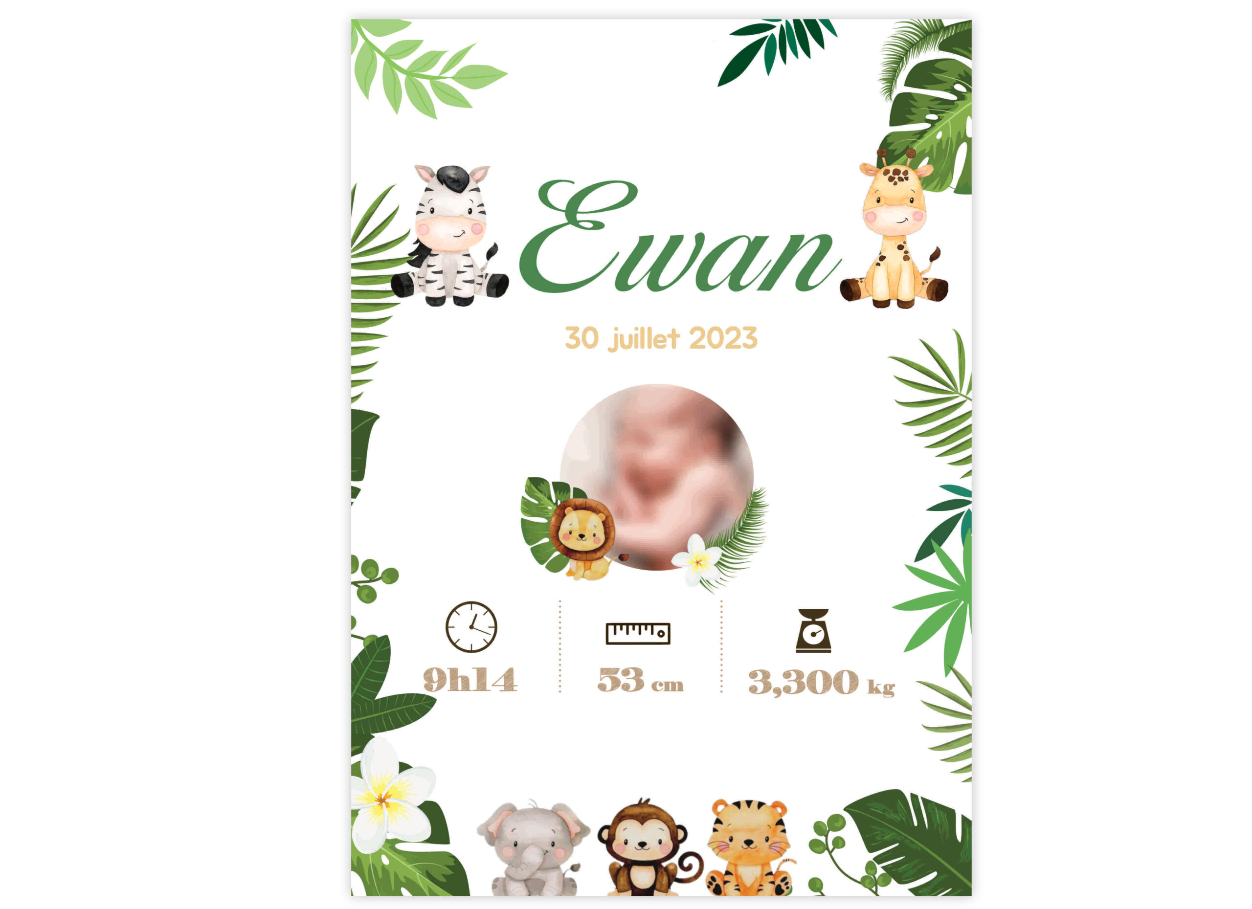 Affiche naissance - Thème Animaux de la Jungle
