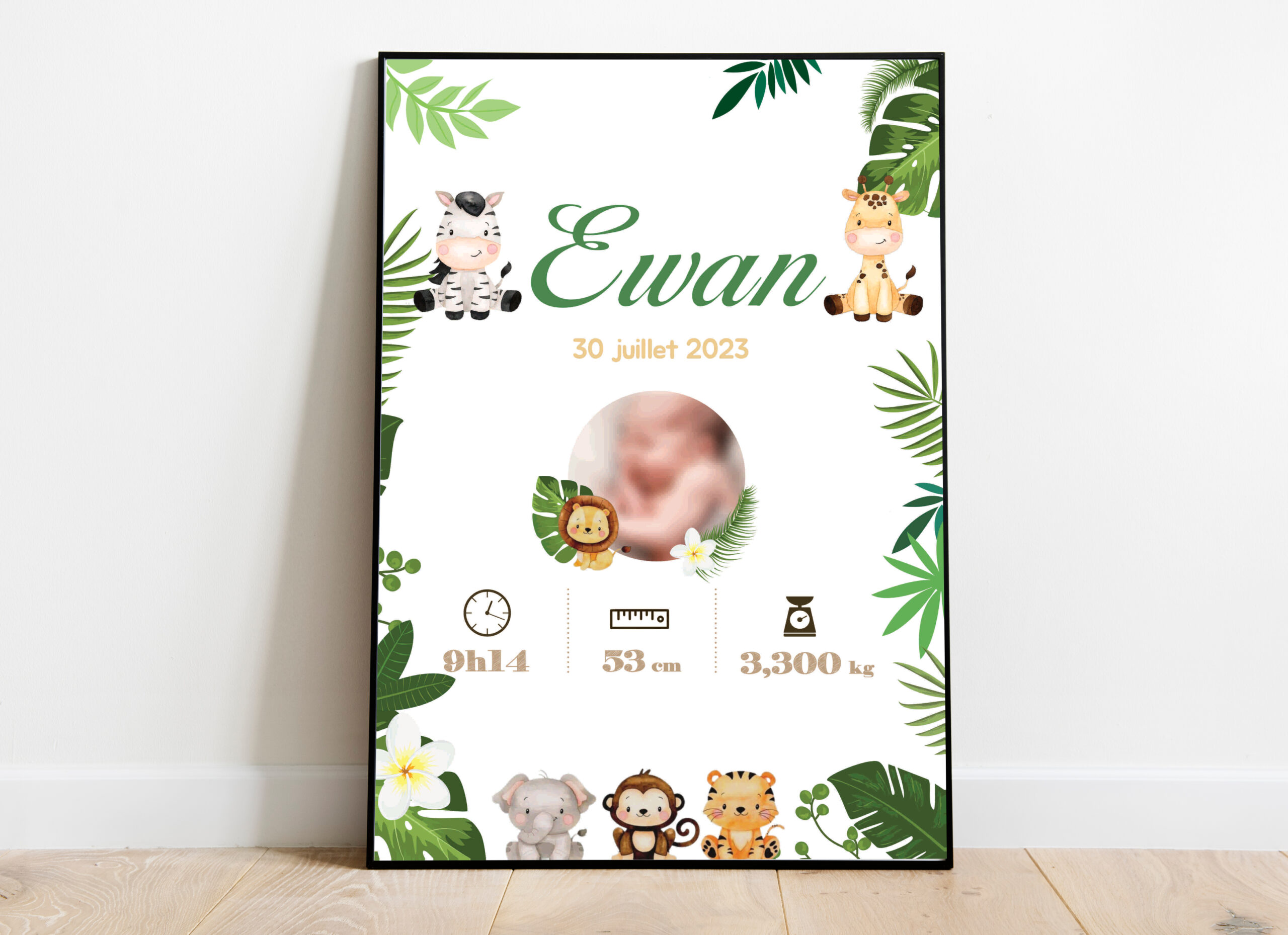 Affiche naissance - Thème Animaux de la Jungle