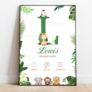Affiche naissance - Thème Animaux de la Jungle