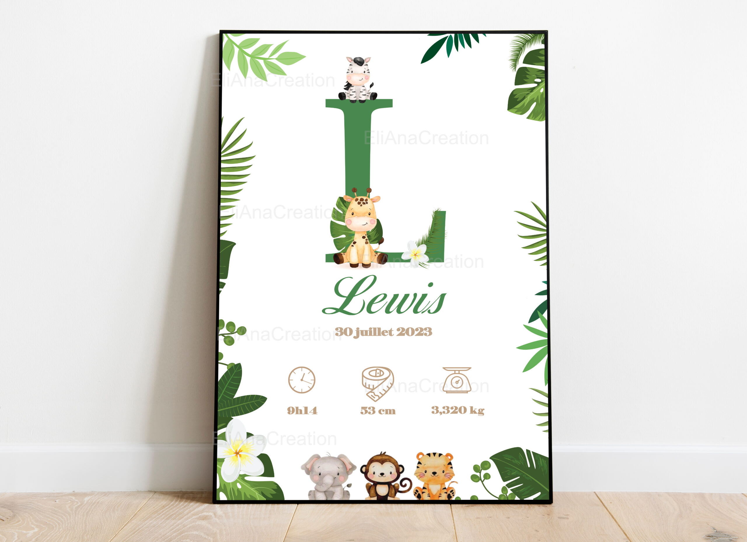 Affiche naissance - Thème Animaux de la Jungle