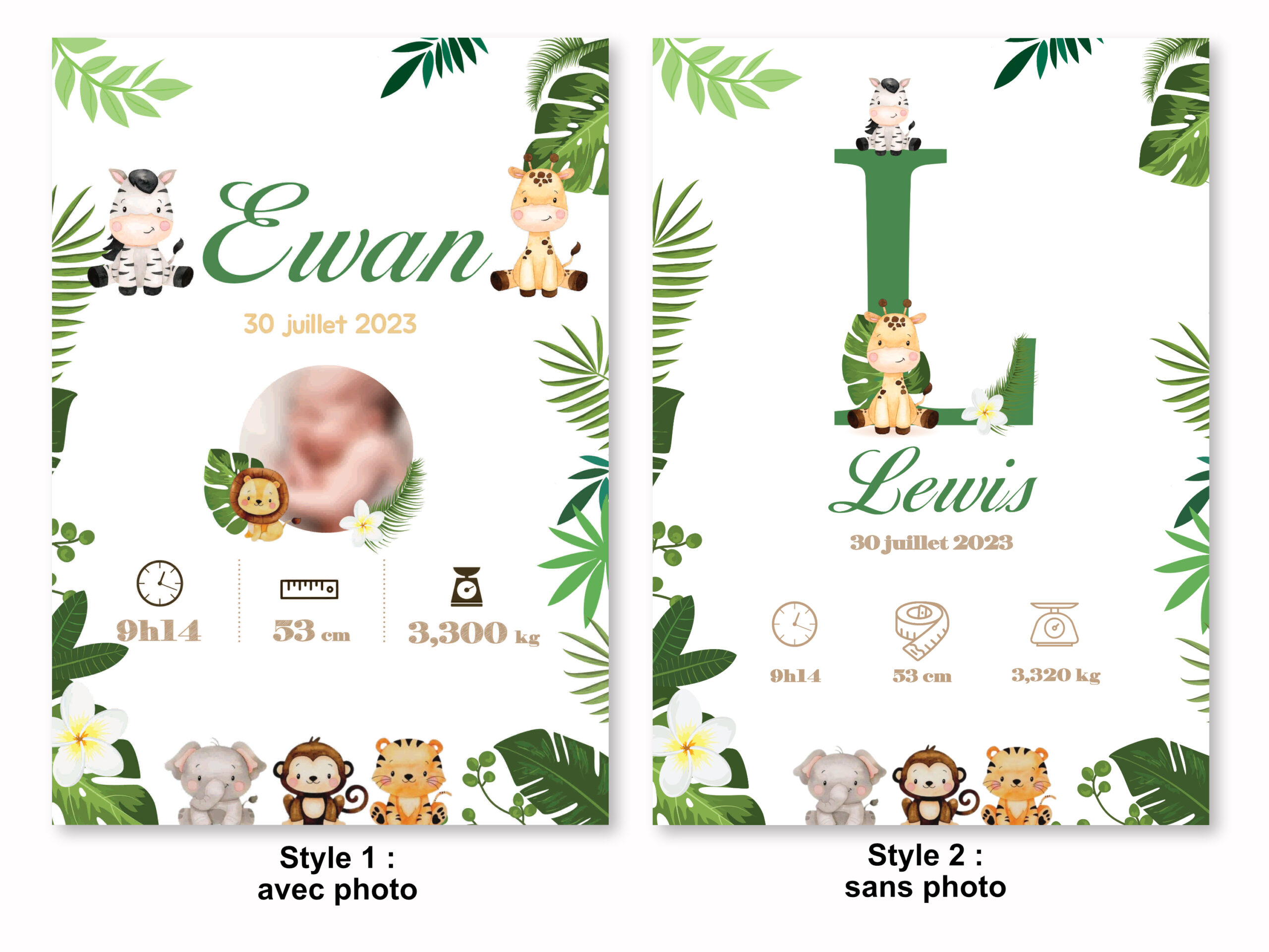 Affiche naissance - Thème Animaux de la Jungle