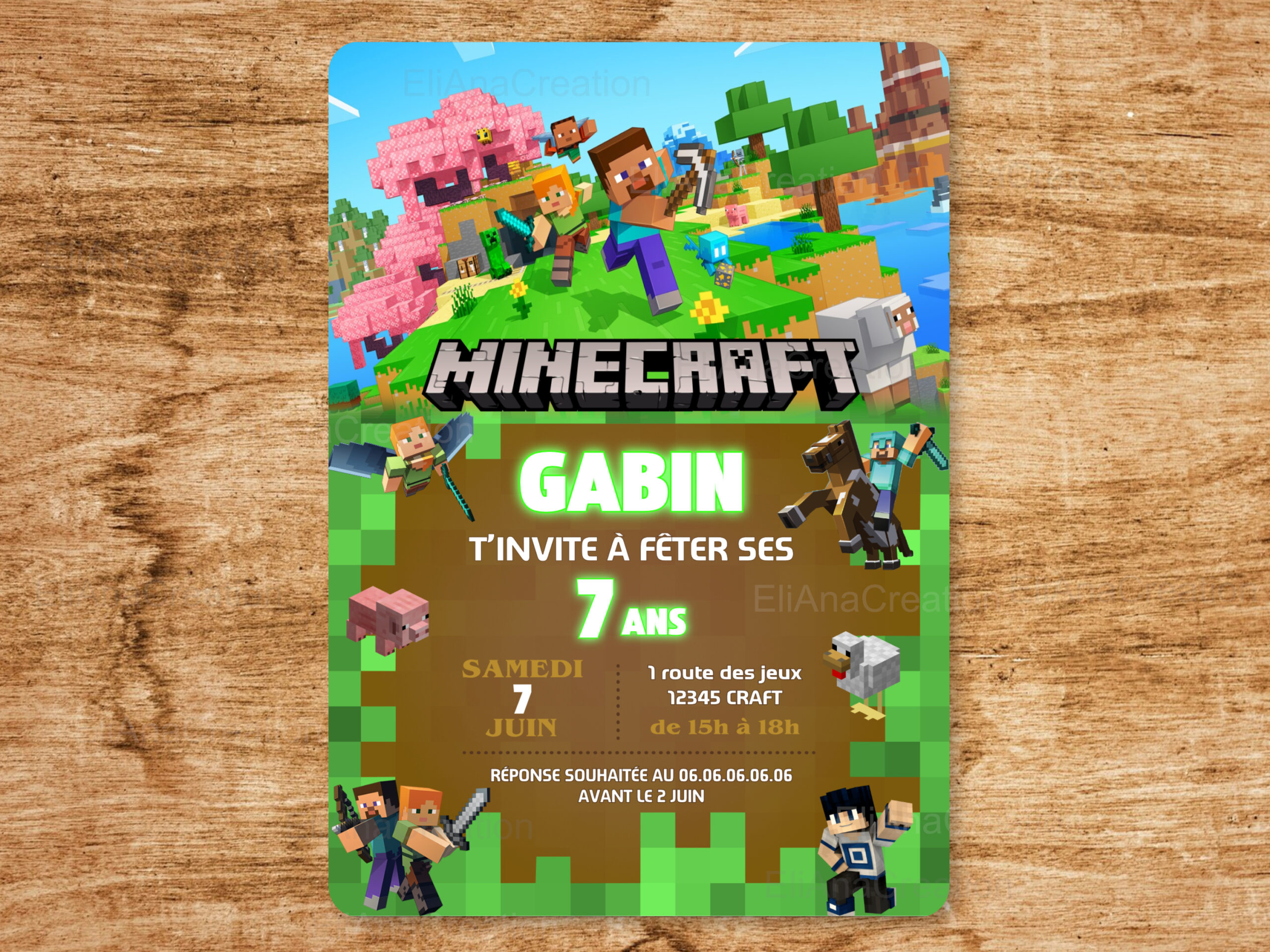 Invitation - Thème Minecraft