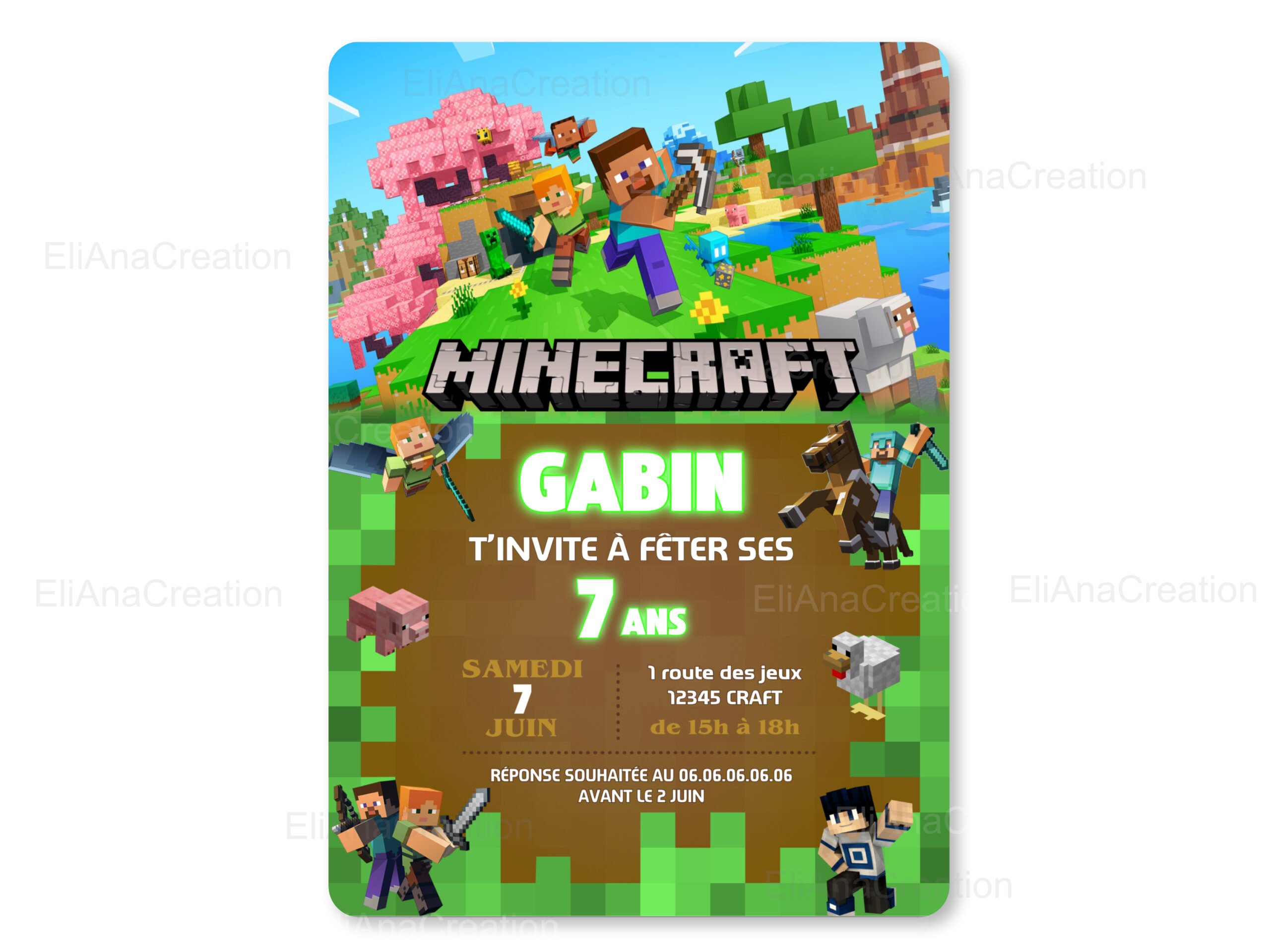 Invitation - Thème Minecraft
